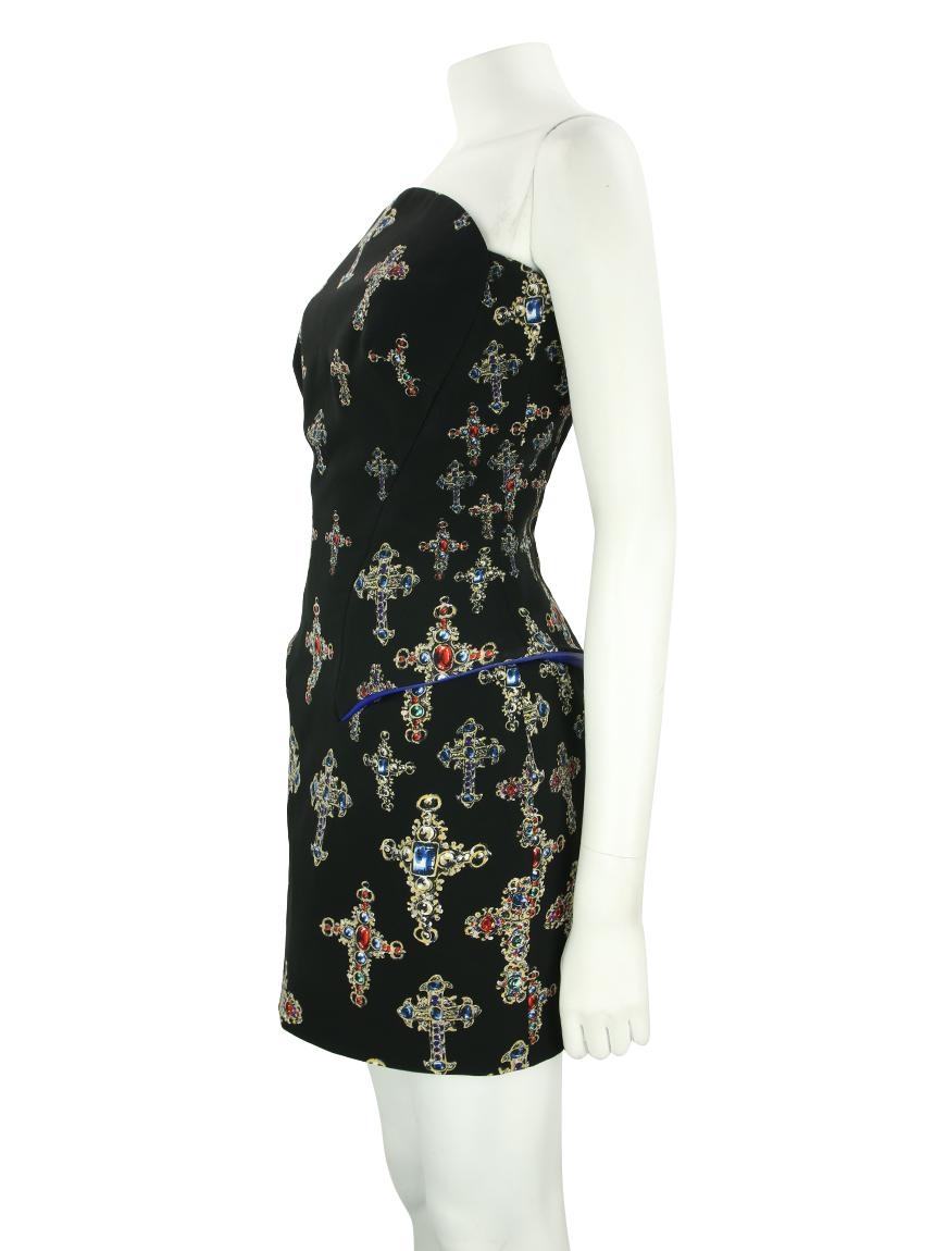 F/W 2012 Look # 15 Versace Cross Printed Versace Crepe Dress 42 - 6/8 In Good Condition In Montgomery, TX