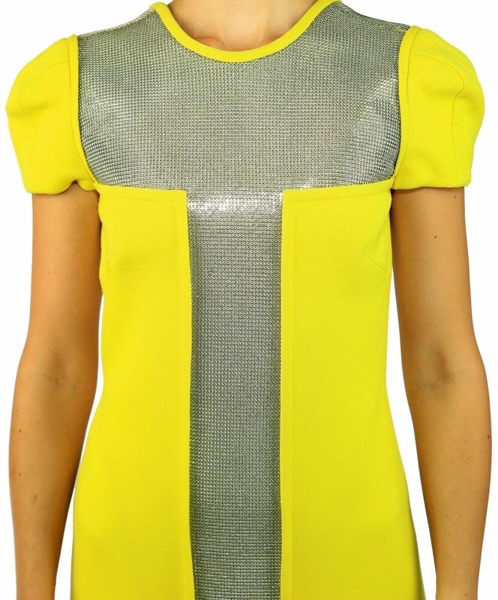 F/W 2012 Look #21 Versace Robe jaune avec maille en chaîne métallique Taille 38 - 2 Pour femmes en vente