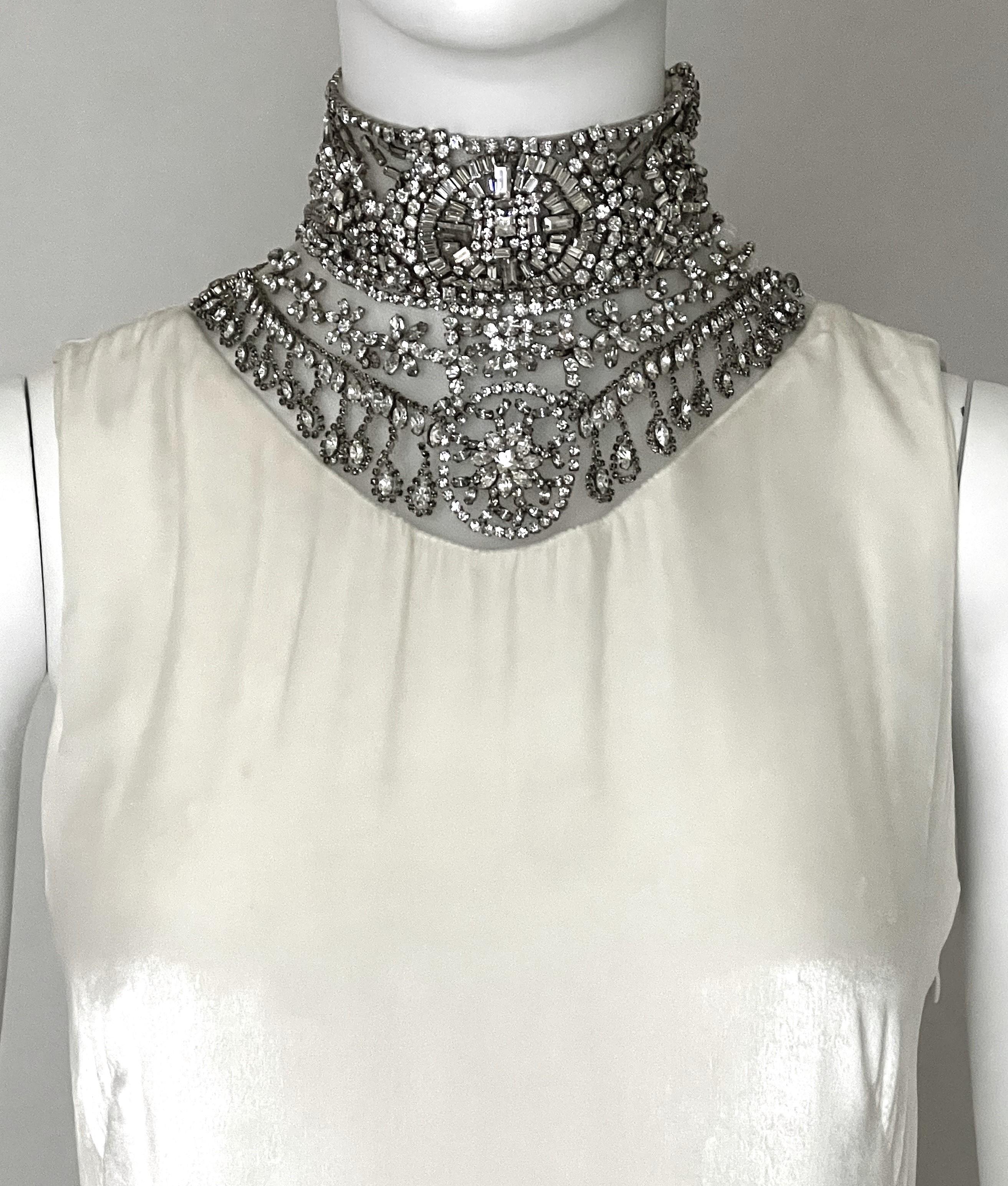Women's F/W 2012 Ralph Lauren Collection Runway Ivory Velvet Sheer Beaded Crystal Dress