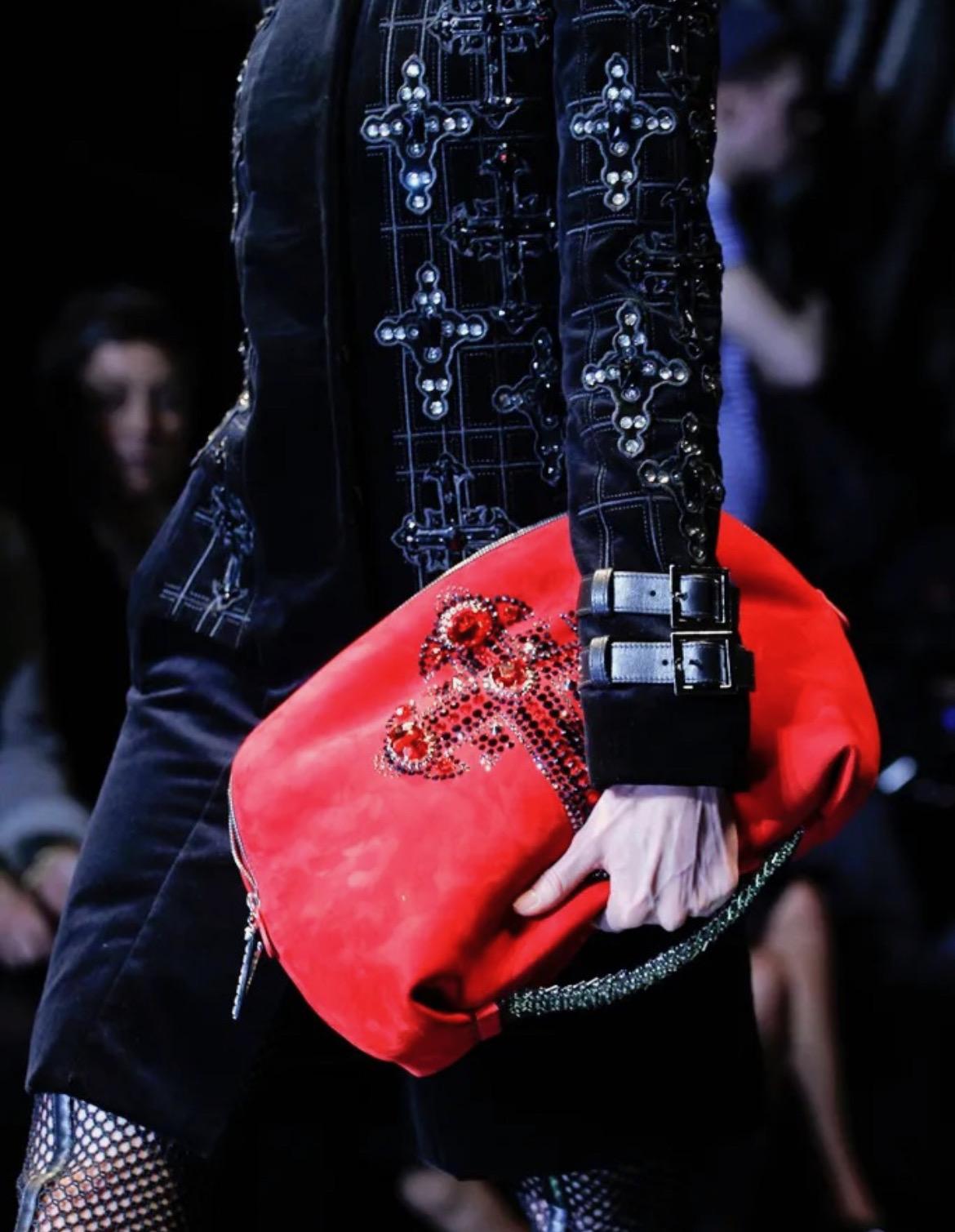 F/W 2012 Versace by Donatella Black Velvet Crystal Cross Trench Coat  6