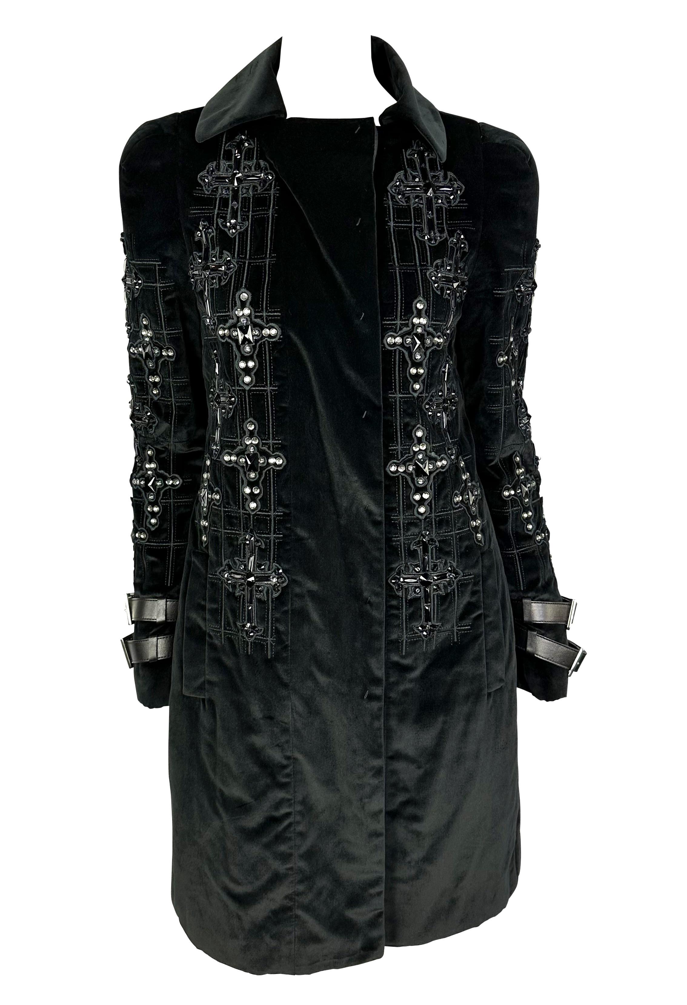 F/W 2012 Versace by Donatella Black Velvet Crystal Cross Trench Coat  7