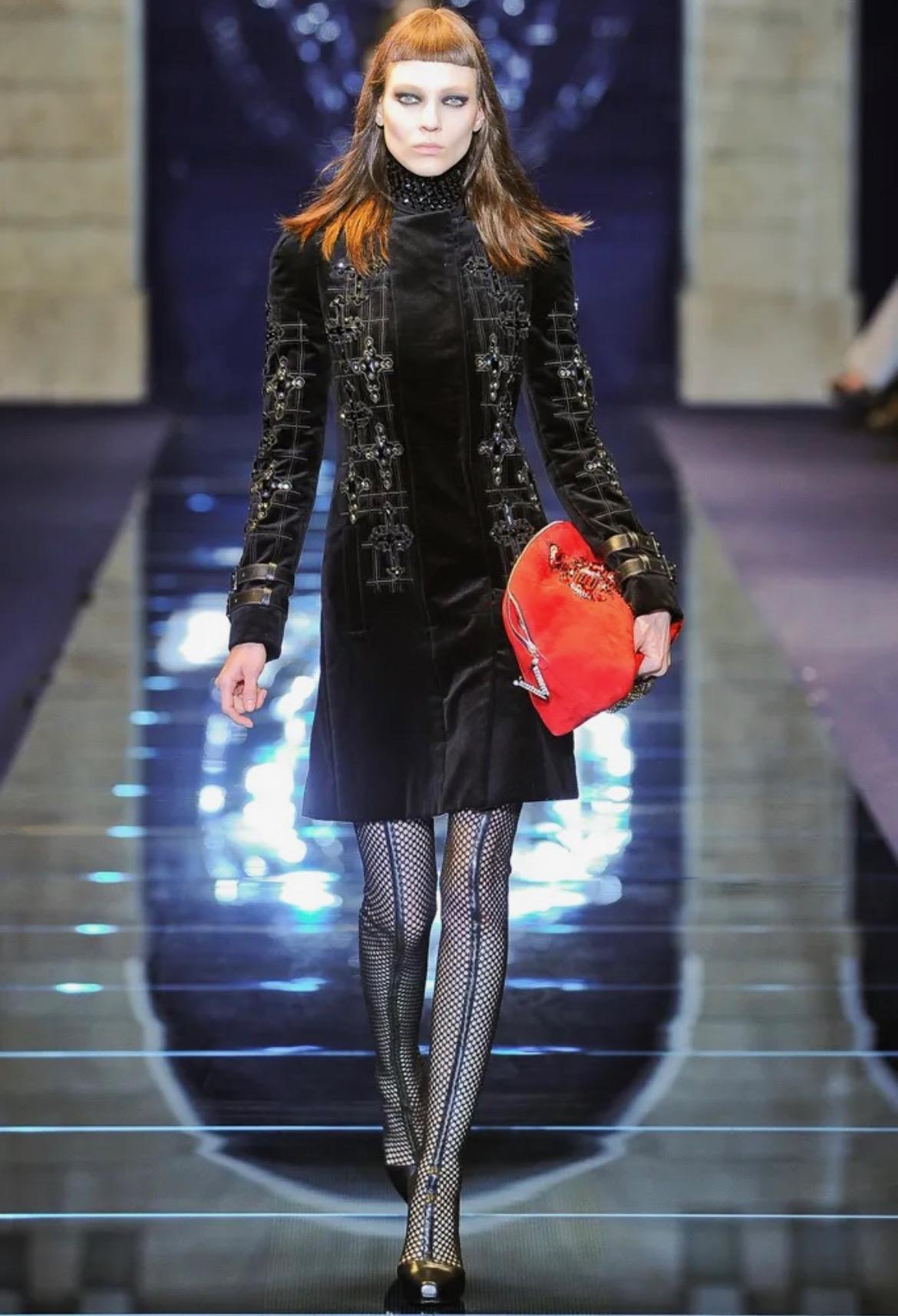 F/W 2012 Versace by Donatella Black Velvet Crystal Cross Trench Coat at ...