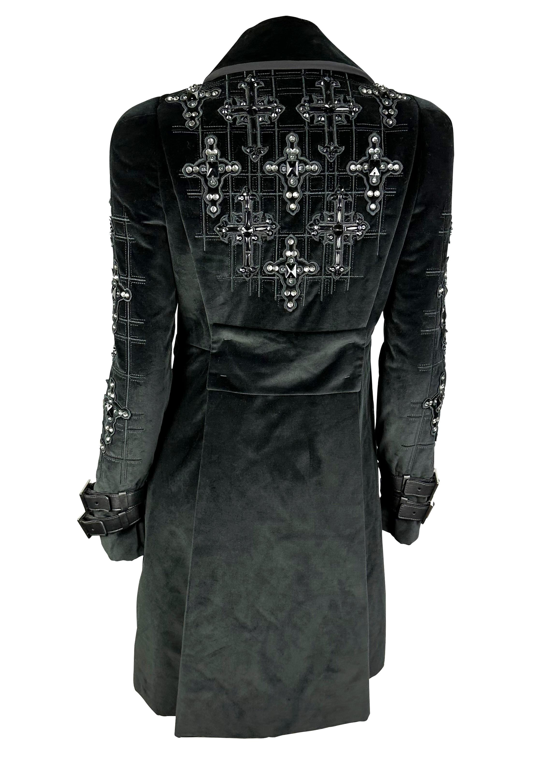 F/W 2012 Versace by Donatella Black Velvet Crystal Cross Trench Coat  1