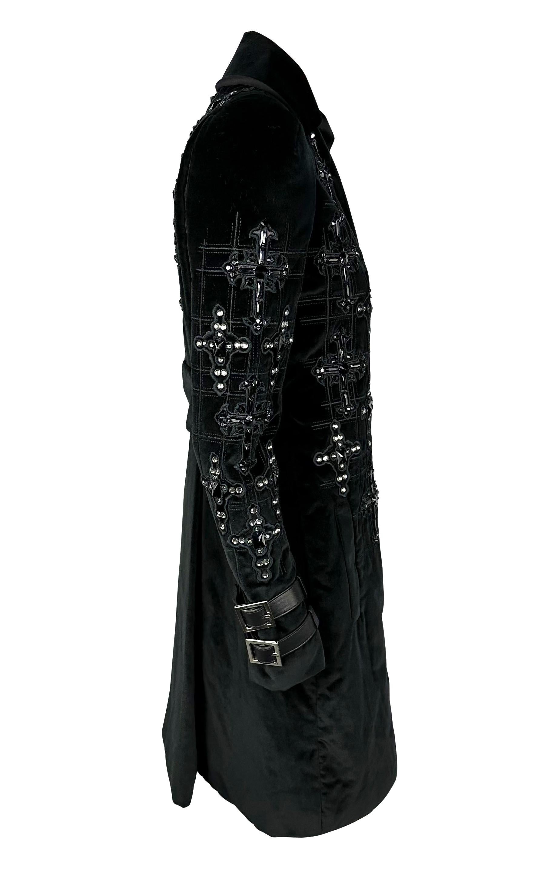 F/W 2012 Versace by Donatella Black Velvet Crystal Cross Trench Coat  3