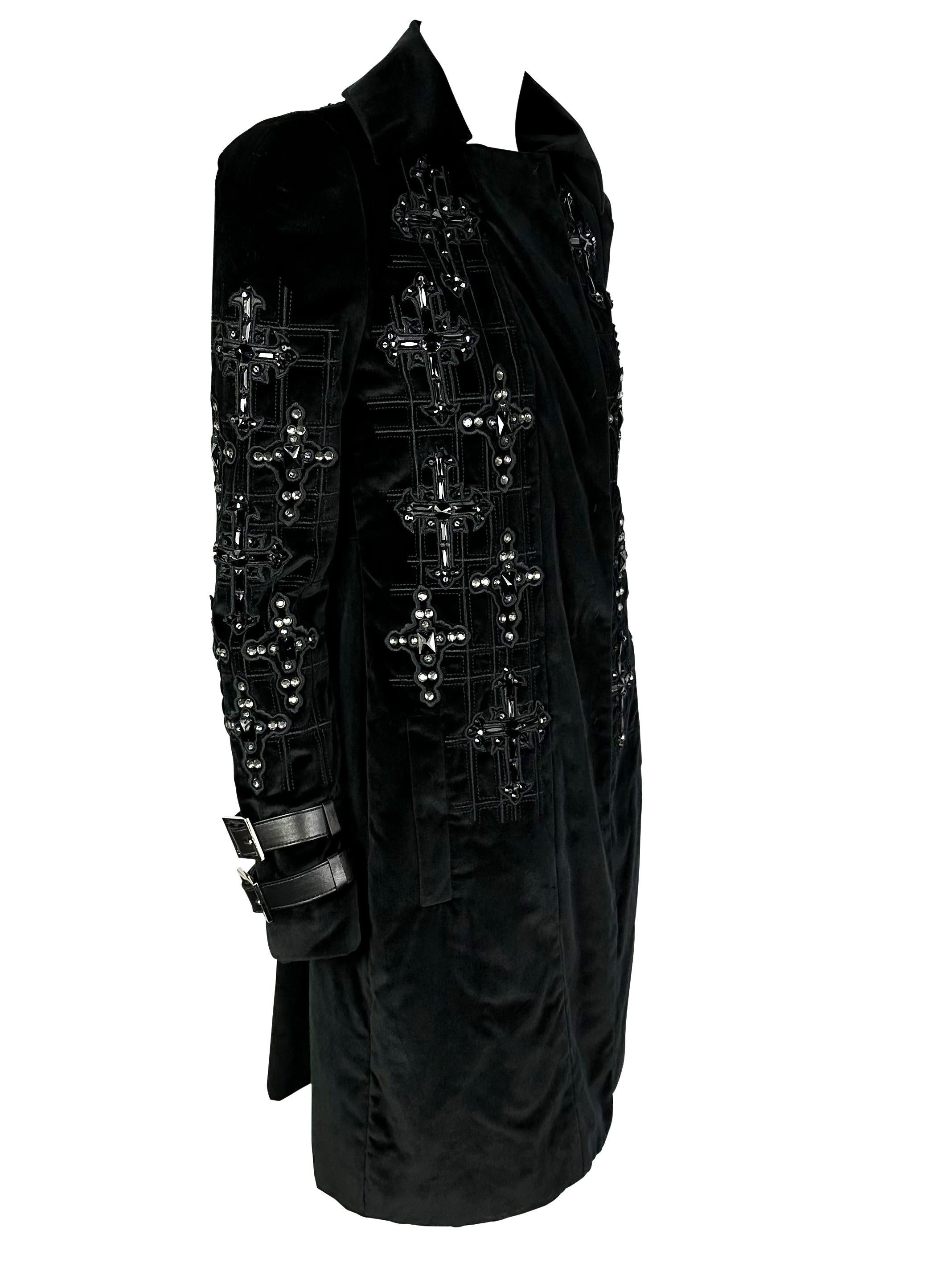 F/W 2012 Versace by Donatella Black Velvet Crystal Cross Trench Coat  5