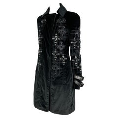 F/W 2012 Versace by Donatella Black Velvet Crystal Cross Trench Coat 