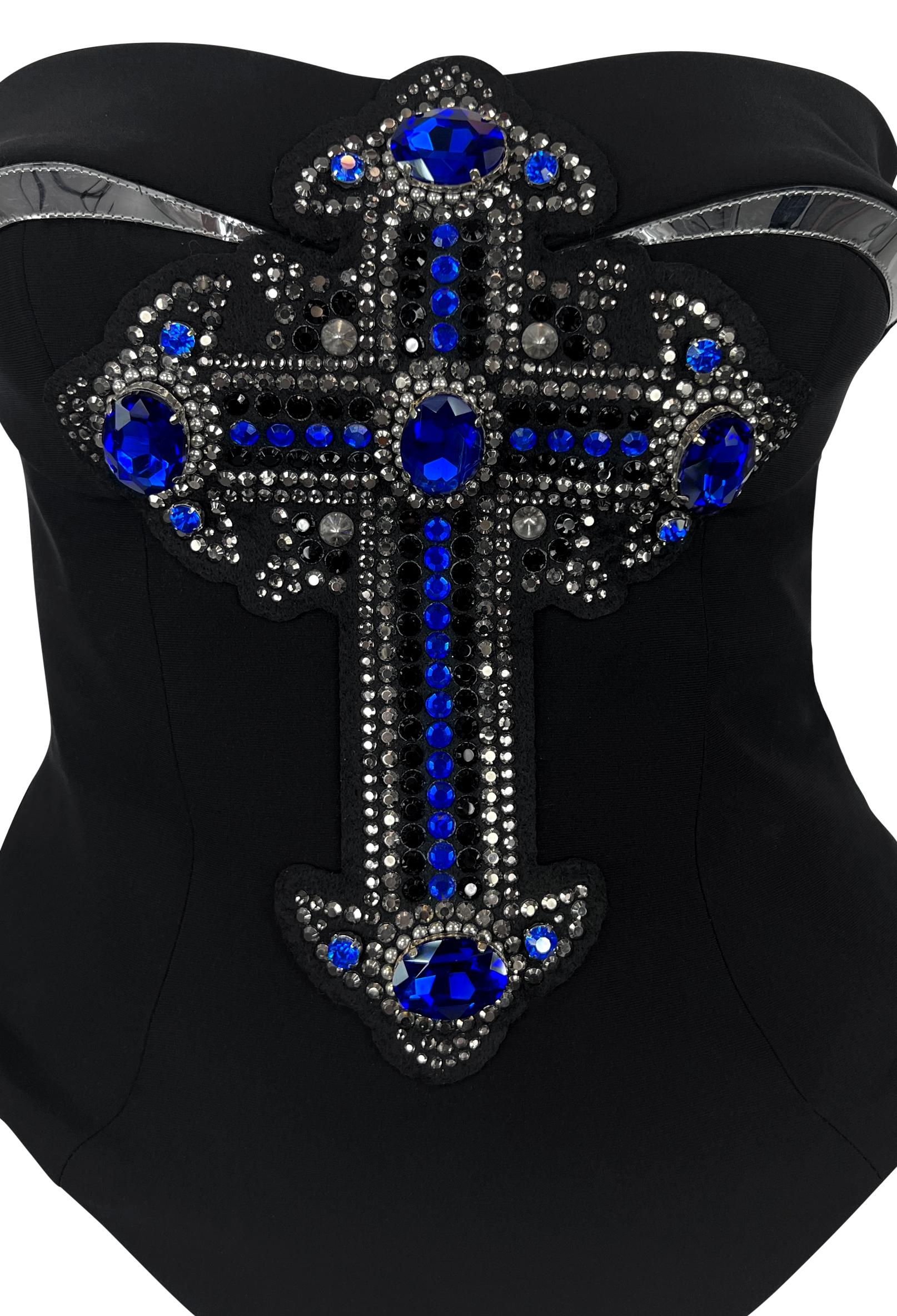 F/W 2012 Versace by Donatella Runway Blue Rhinestone Crucifix Corset Top In Excellent Condition For Sale In West Hollywood, CA