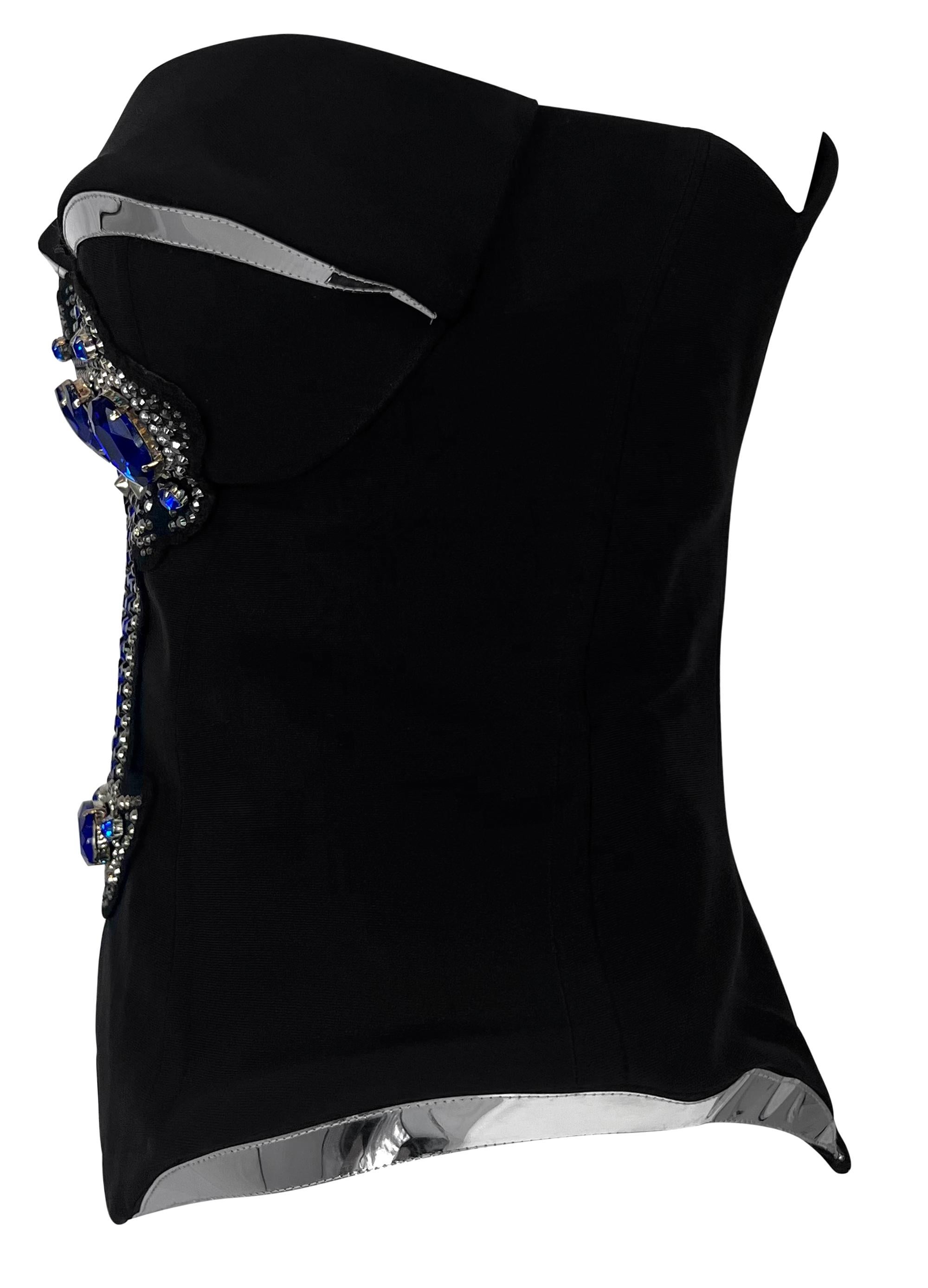 F/W 2012 Versace by Donatella Runway Blue Rhinestone Crucifix Corset Top For Sale 3