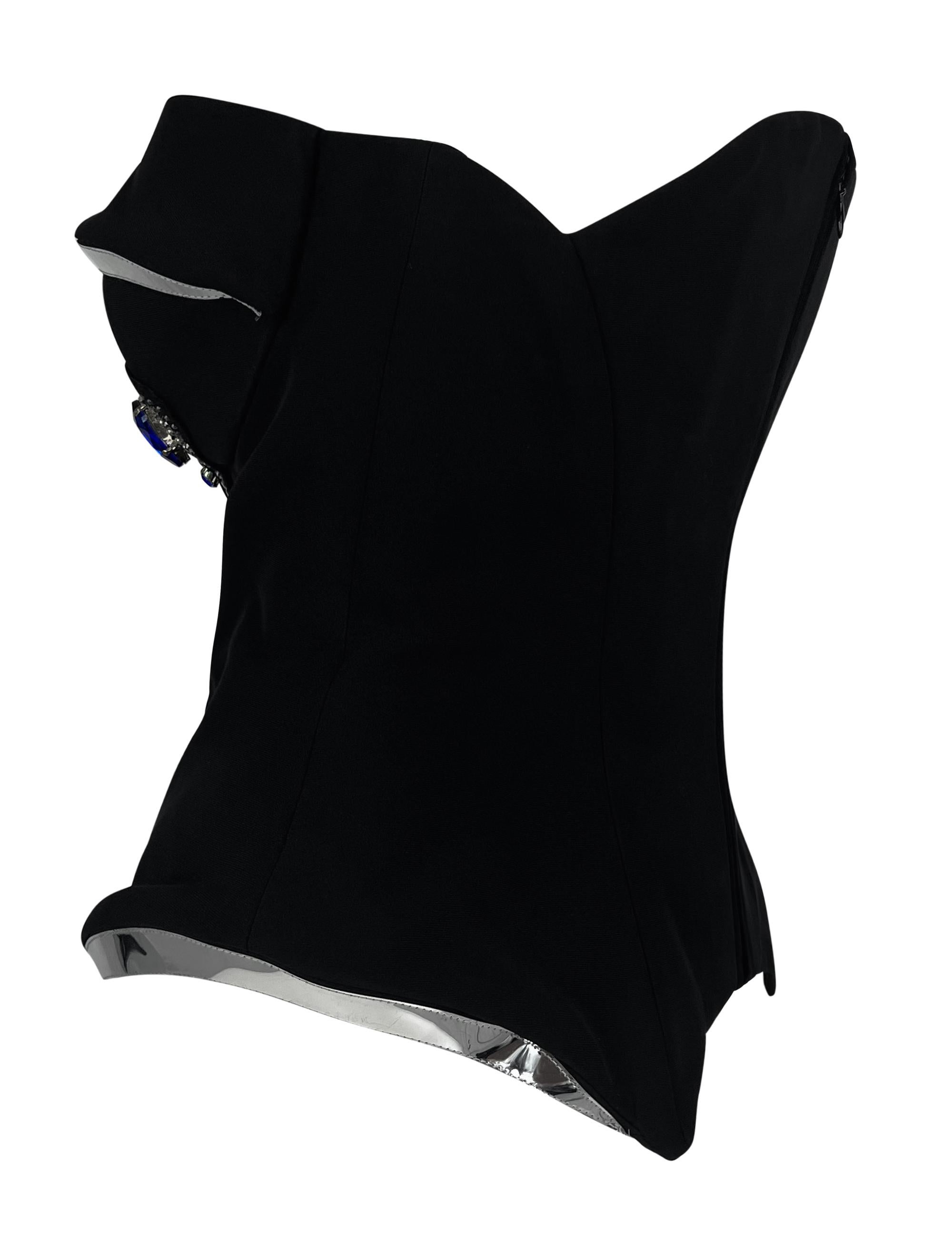 F/W 2012 Versace by Donatella Runway Blue Rhinestone Crucifix Corset Top For Sale 4