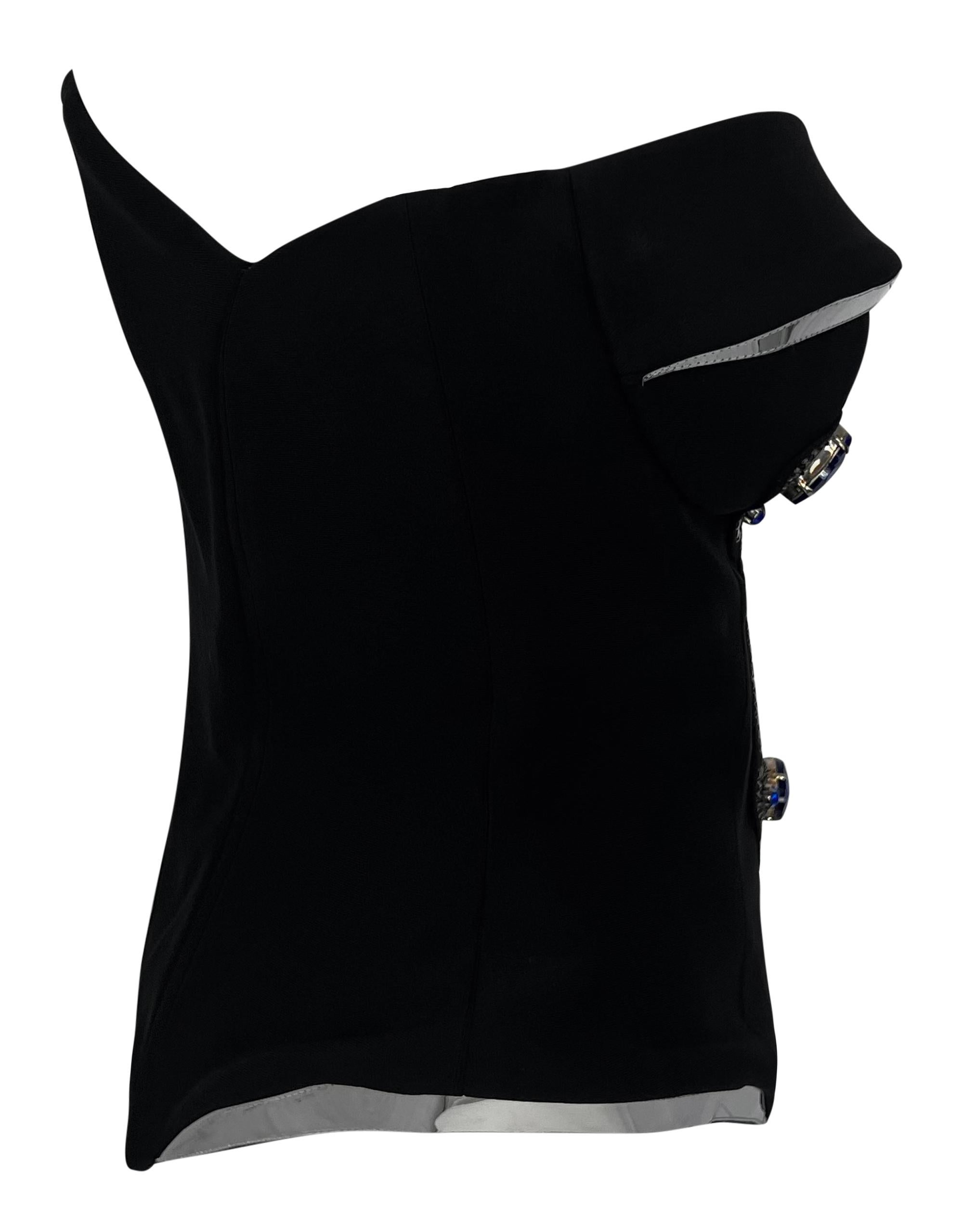 F/W 2012 Versace by Donatella Runway Blue Rhinestone Crucifix Corset Top For Sale 6