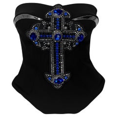 F/W 2012 Versace by Donatella Runway Blue Rhinestone Crucifix Corset Top