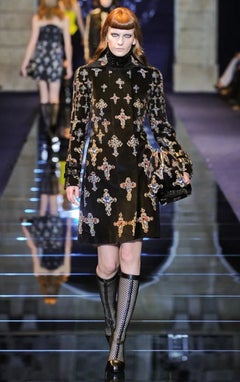 F/W 2012 Versace Gothic Cross Printed Velvet Runway Jacket Coat