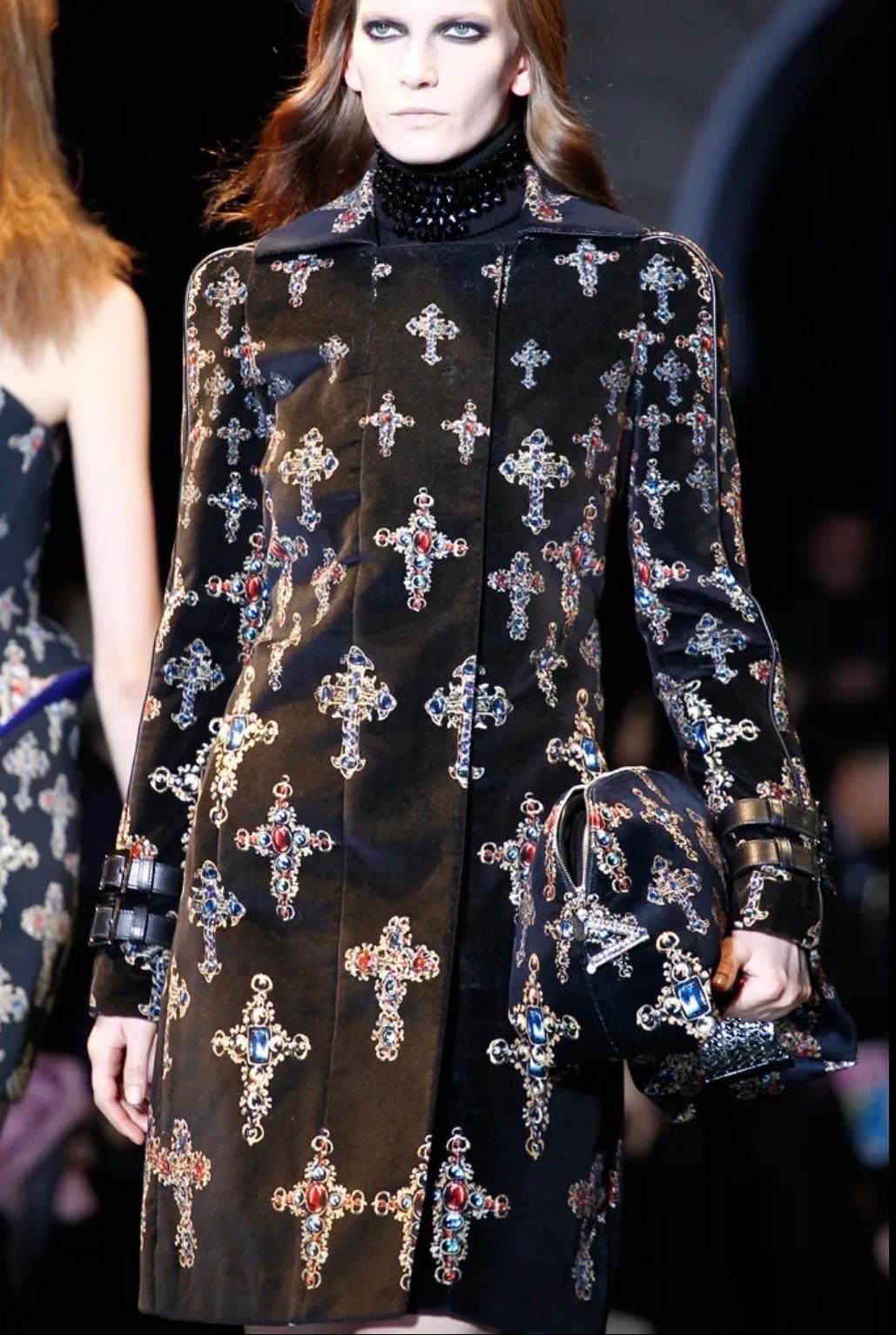 F/W 2012 Versace Gothic Cross Printed Velvet Runway Jacket Coat In Excellent Condition For Sale In Concord, NC