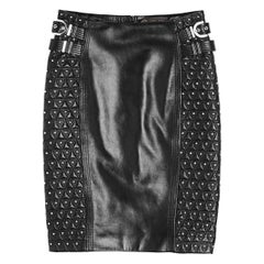 F/W 2013 L# 28 VERSACE STUDDED BLACK LEATHER MOTO PENCIL SKIRT Sz IT 38 and 40