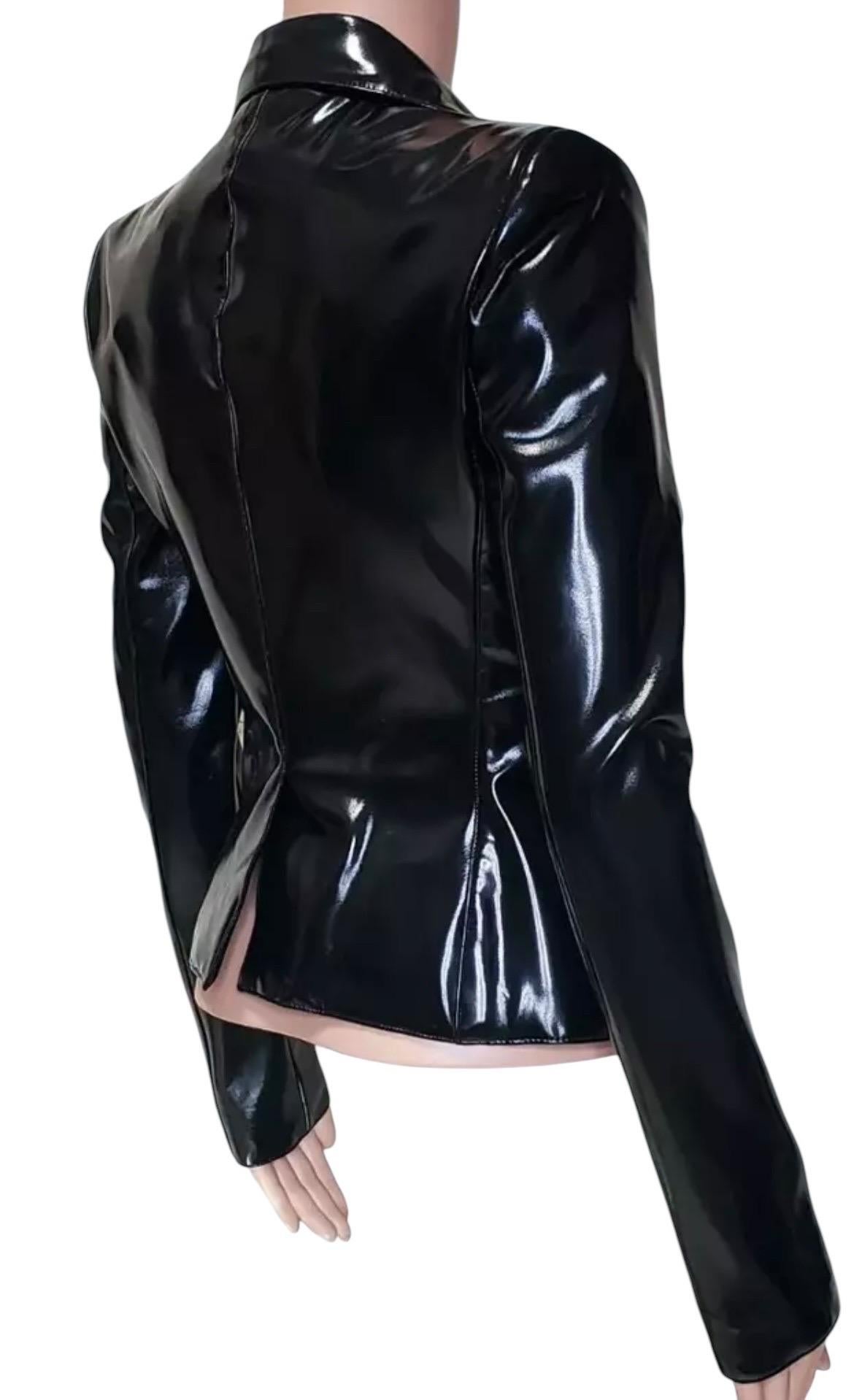 F/W 2013 Look #3 New Versace Black Japanece Vinyl Jacket 38 - 2 For Sale 3