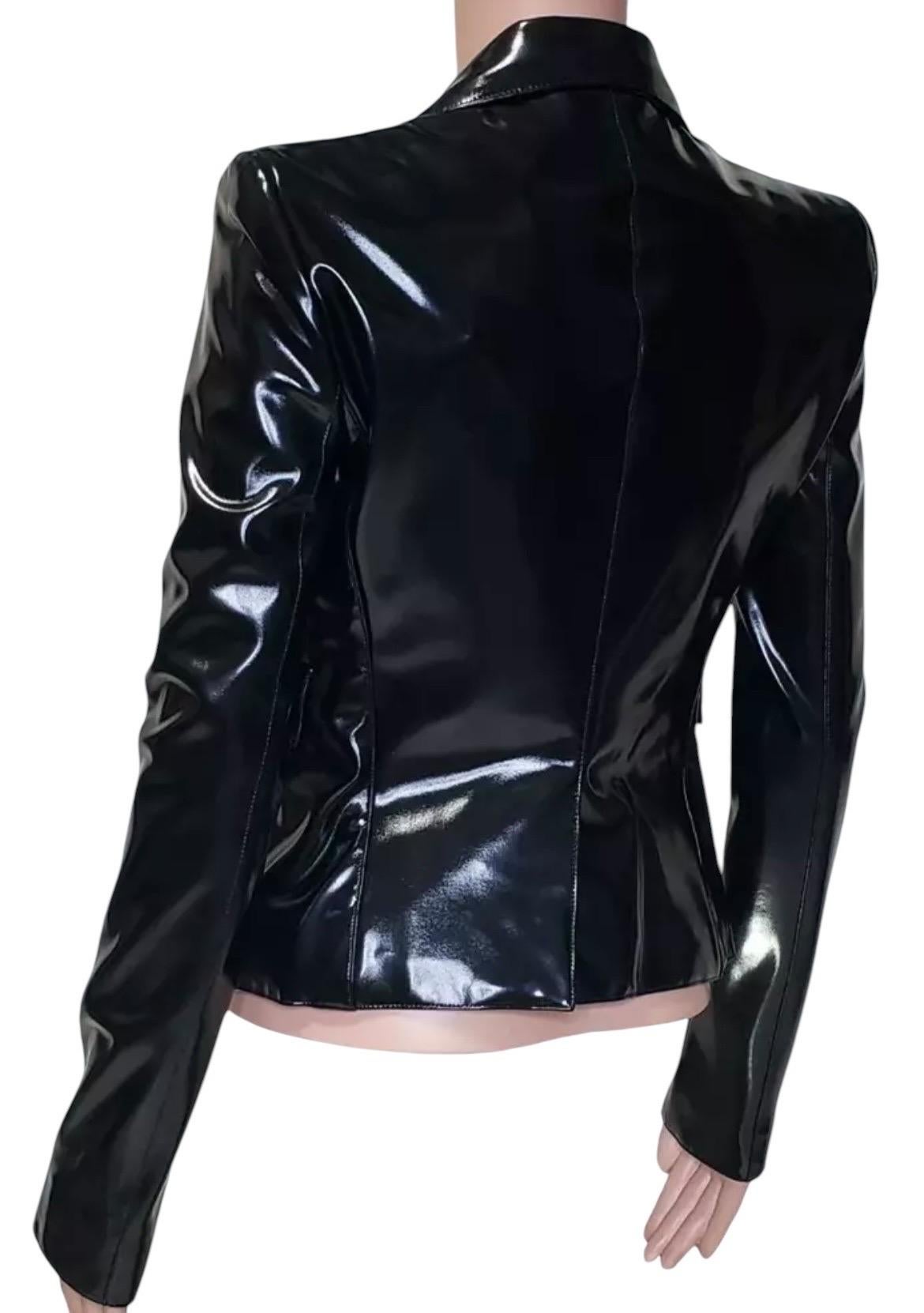 F/W 2013 Look #3 New Versace Black Japanece Vinyl Jacket 38 - 2 For Sale 4