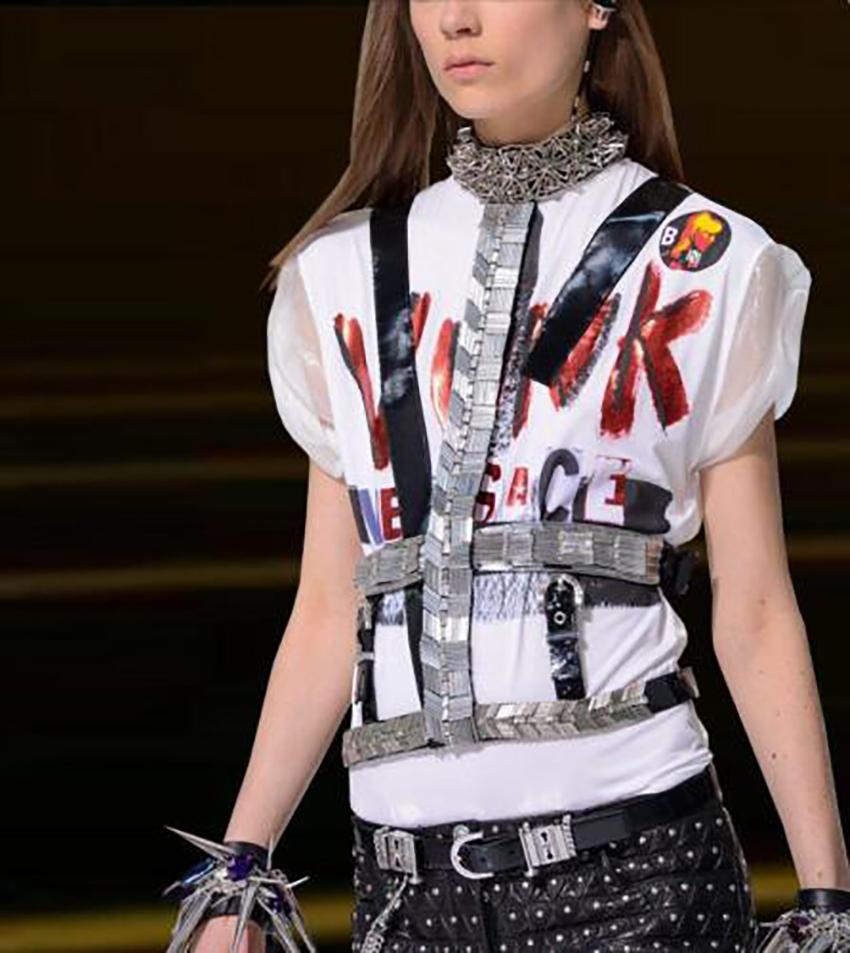 F/W 2013 Look # 30 NEW VERSACE T-STRAP EMBELLISHED HARNESS with CRYSTALS 38 - 4 3