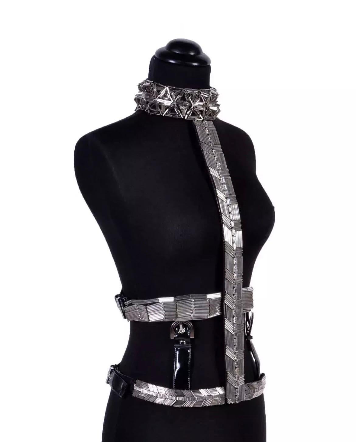 Women's F/W 2013 Look # 30 Rare Versace T-Strap Embellished Harness with Crystals 38 - 4 For Sale
