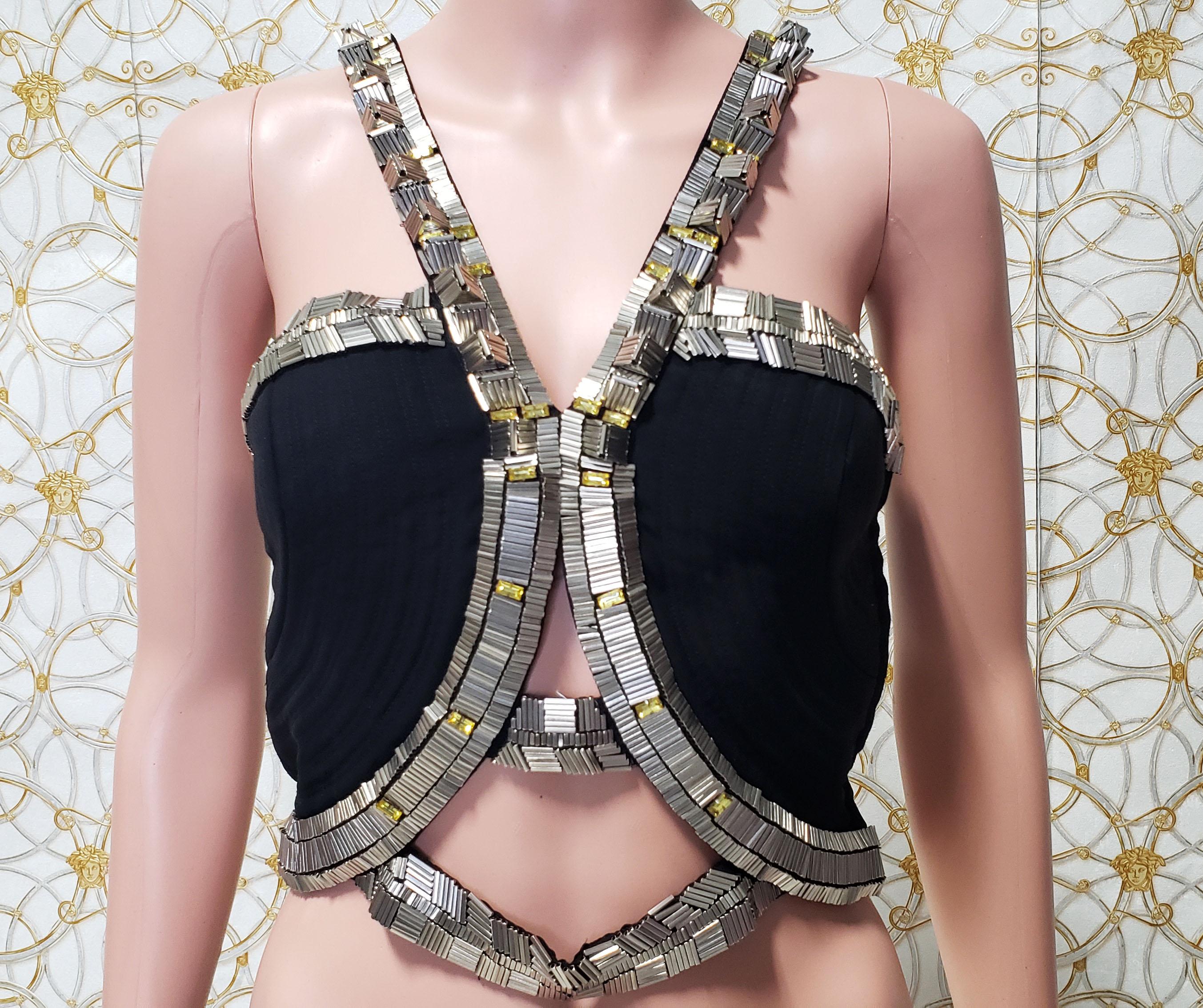 F/W 2013 Look #35 NEW VERSACE BLACK STUDDED TOP 38 - 2 For Sale 5