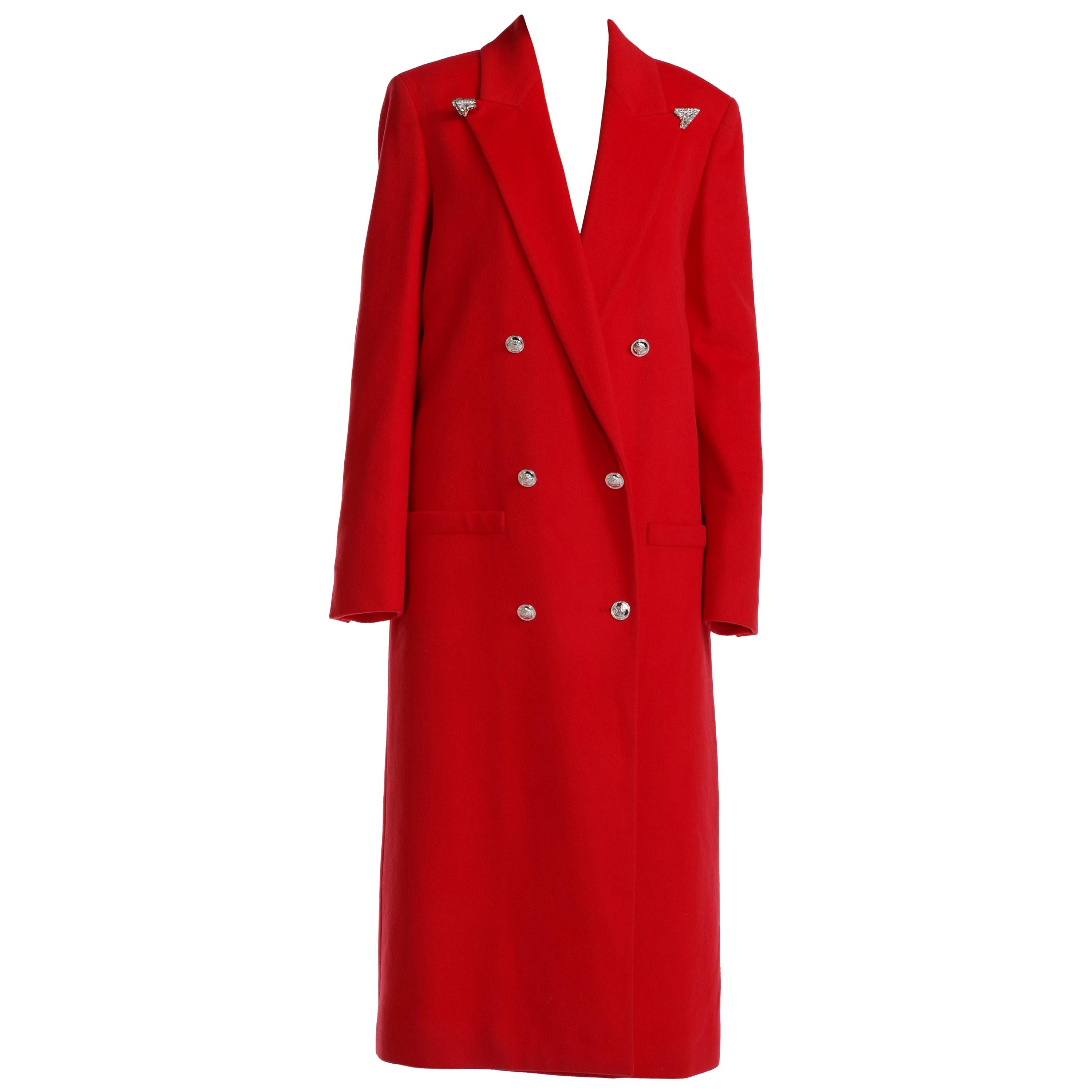 F/W 2013 Look#35 Versace Long Wool Cashmere Coat In Red 