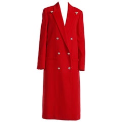 F/W 2013 Look#35 Versace Long Wool Cashmere Coat In Red 