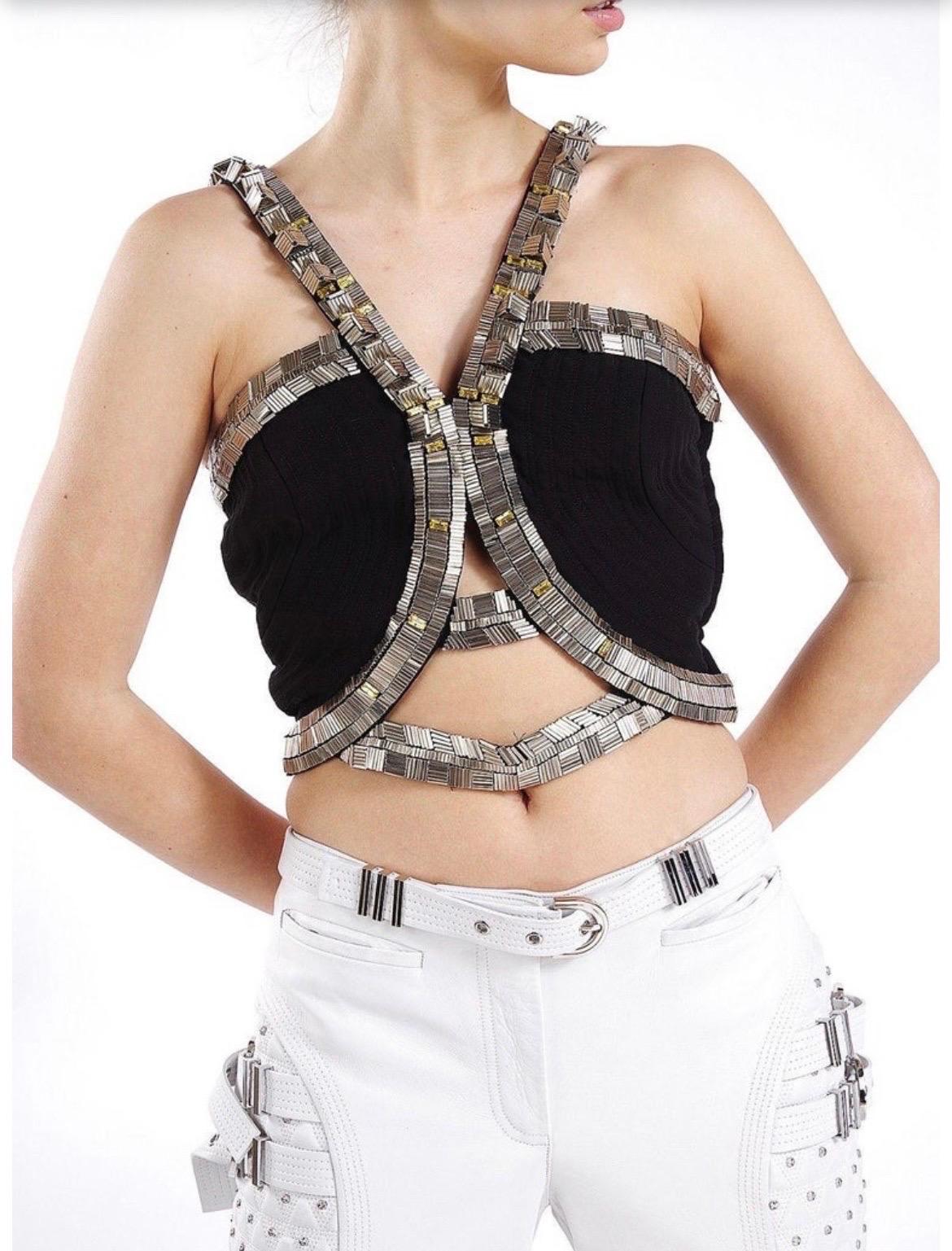 De las mujeres F/W 2013 Versace pantalones biker de cuero acolchado blanco con tachuelas 38 - 44 NWT en venta