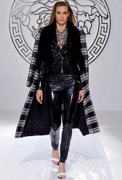 F/W 2013 Versace Wool Tartan Plaid Coat with Mink Fur