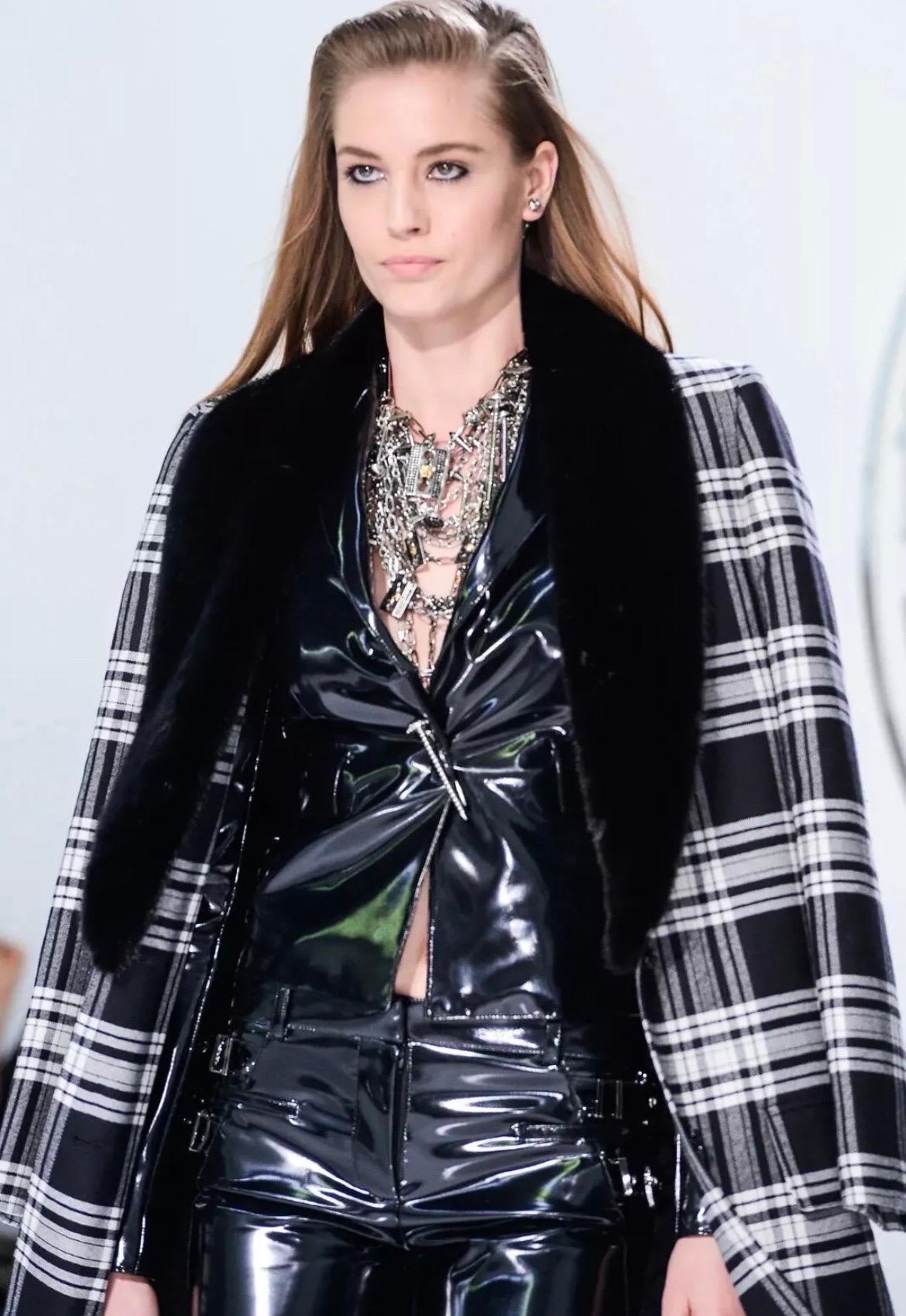 F/W 2013 Versace Wool Tartan Plaid Coat with Mink Fur In New Condition For Sale In Montgomery, TX