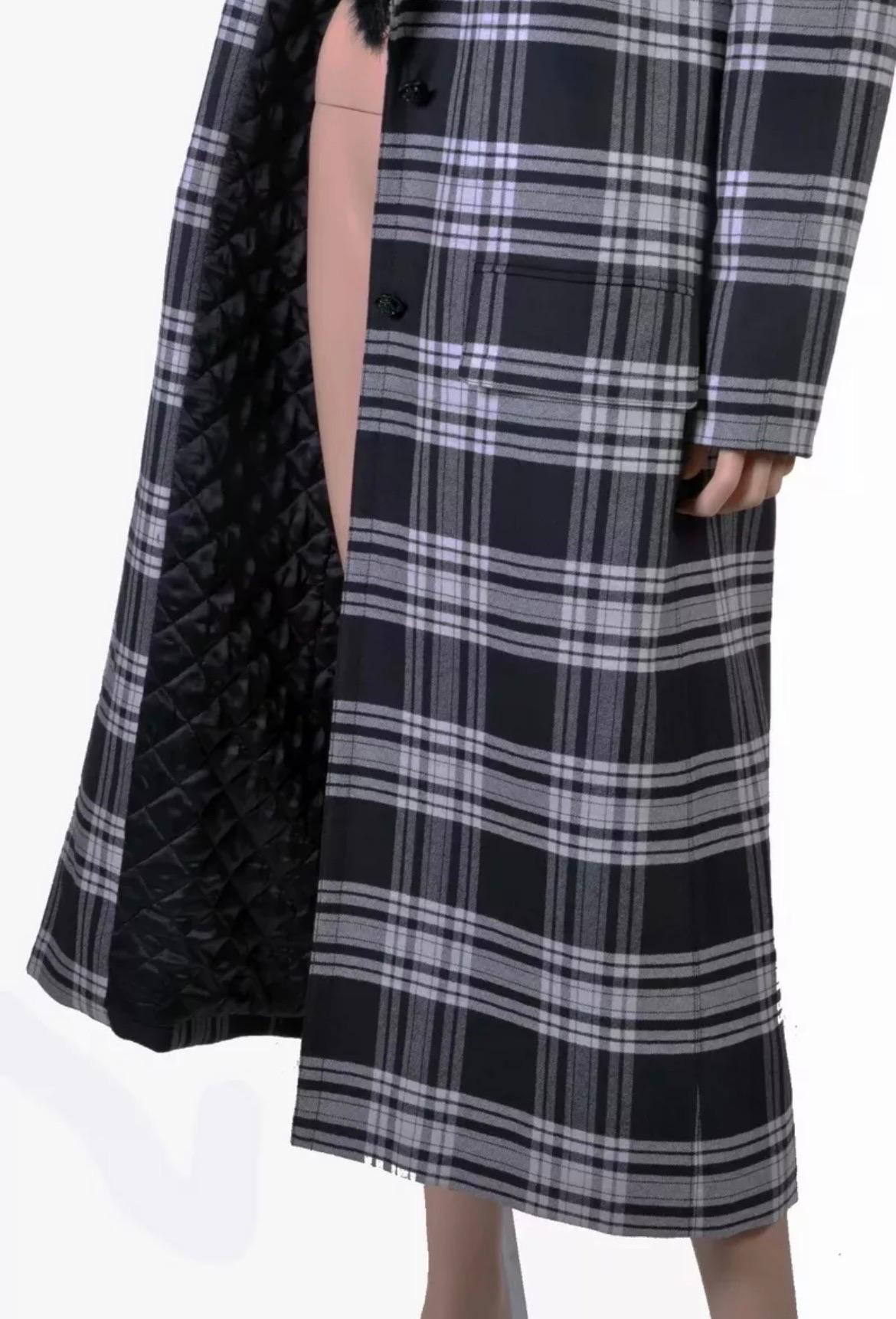 F/W 2013 Versace Wool Tartan Plaid Coat with Mink Fur For Sale 1