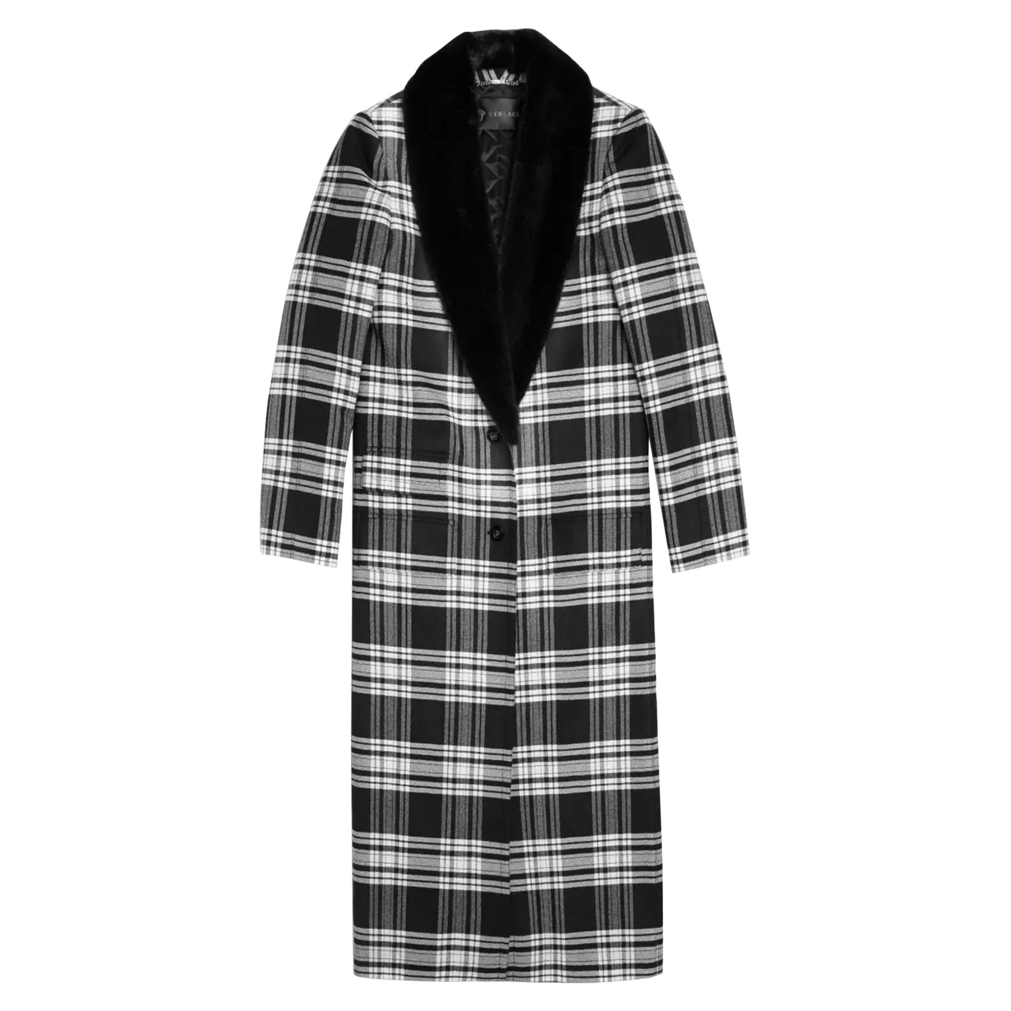 F/W 2013 Versace Wool Tartan Plaid Coat with Mink Fur For Sale