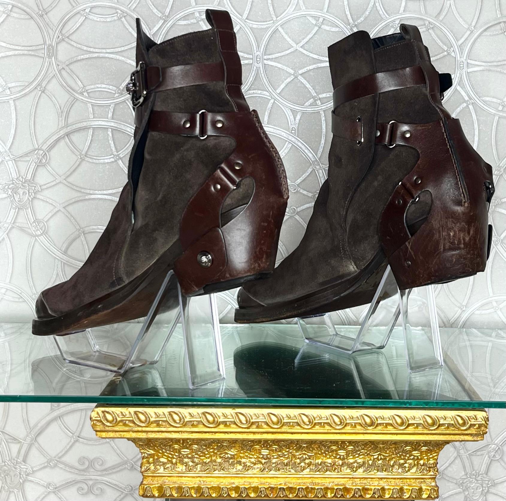 F/W 2014 L#24 VERSACE WESTERN COWBOY BROWN  LEATHER BOOTS Sz 44 - 11 For Sale 1