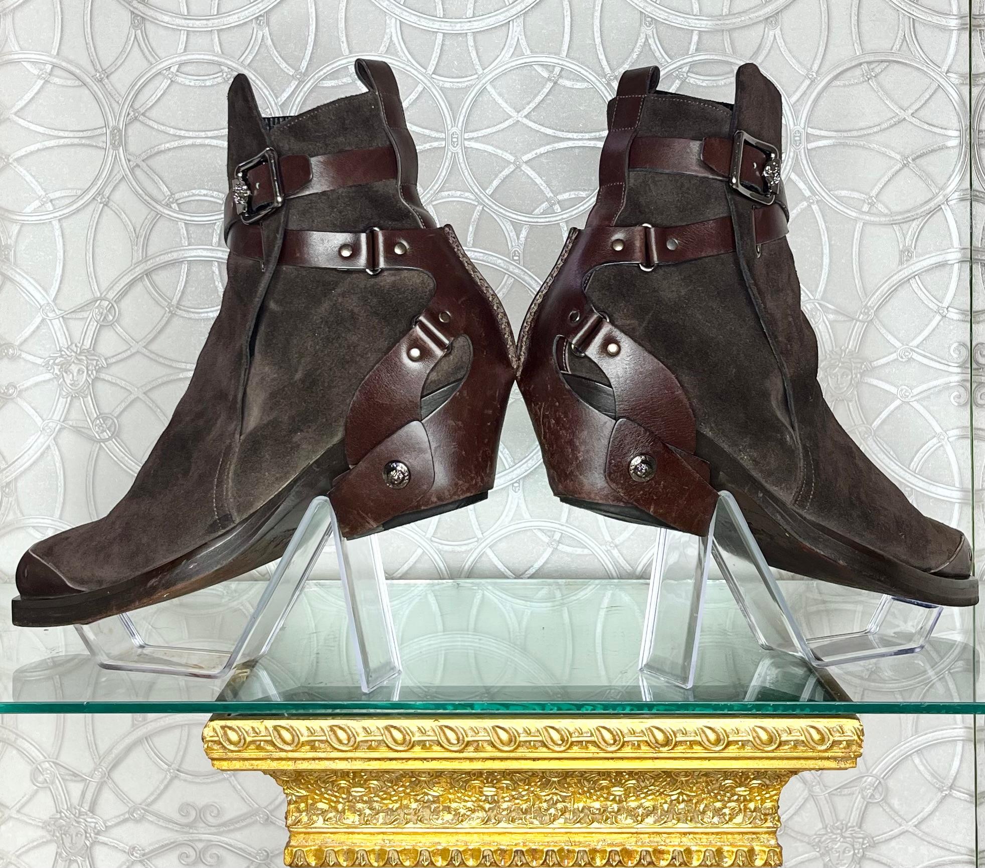 F/W 2014 L#24 VERSACE WESTERN COWBOY BROWN  LEATHER BOOTS Sz 44 - 11 For Sale 2