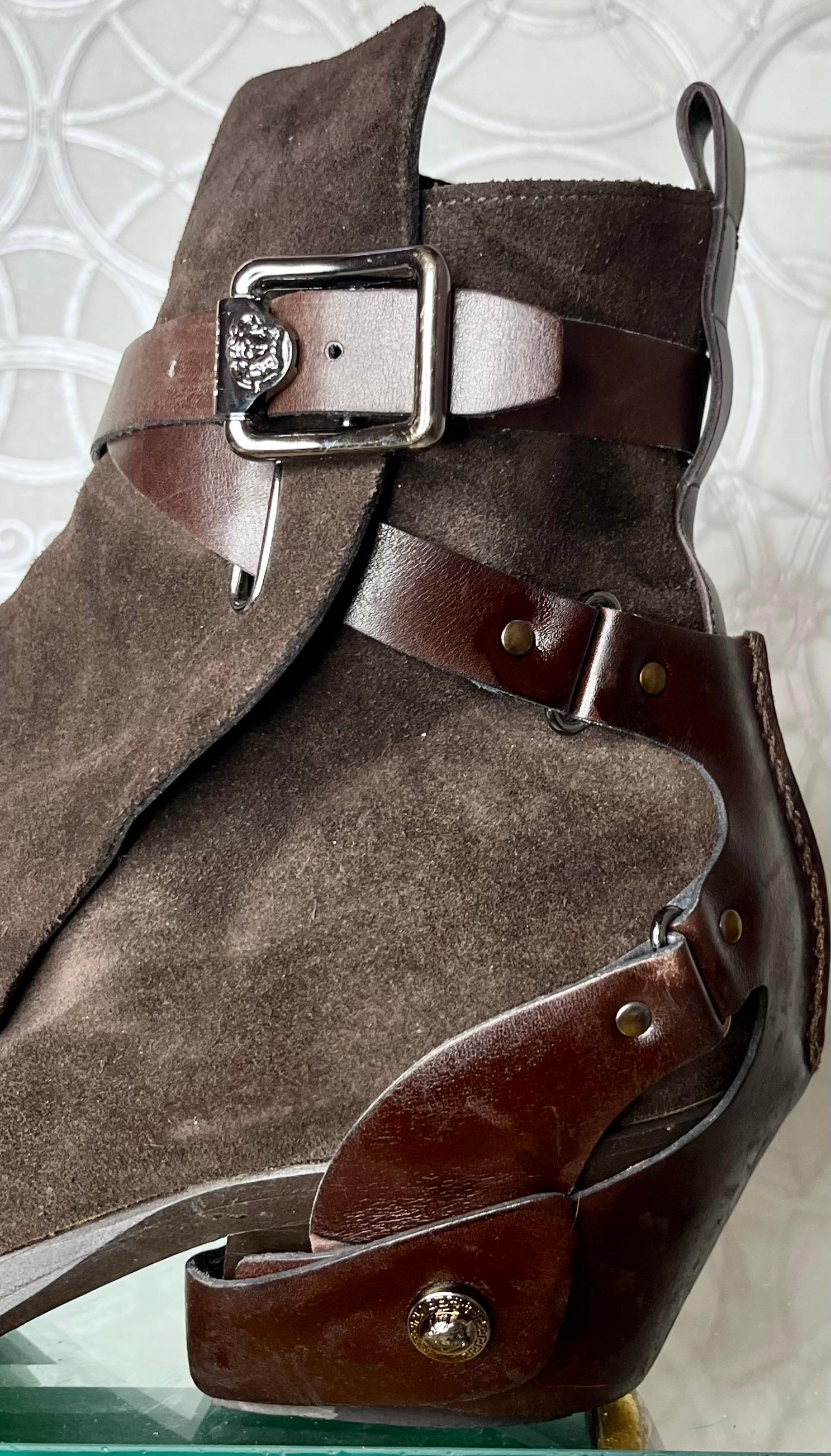 F/W 2014 L#24 VERSACE WESTERN COWBOY BROWN  LEATHER BOOTS Sz 44 - 11 For Sale 3