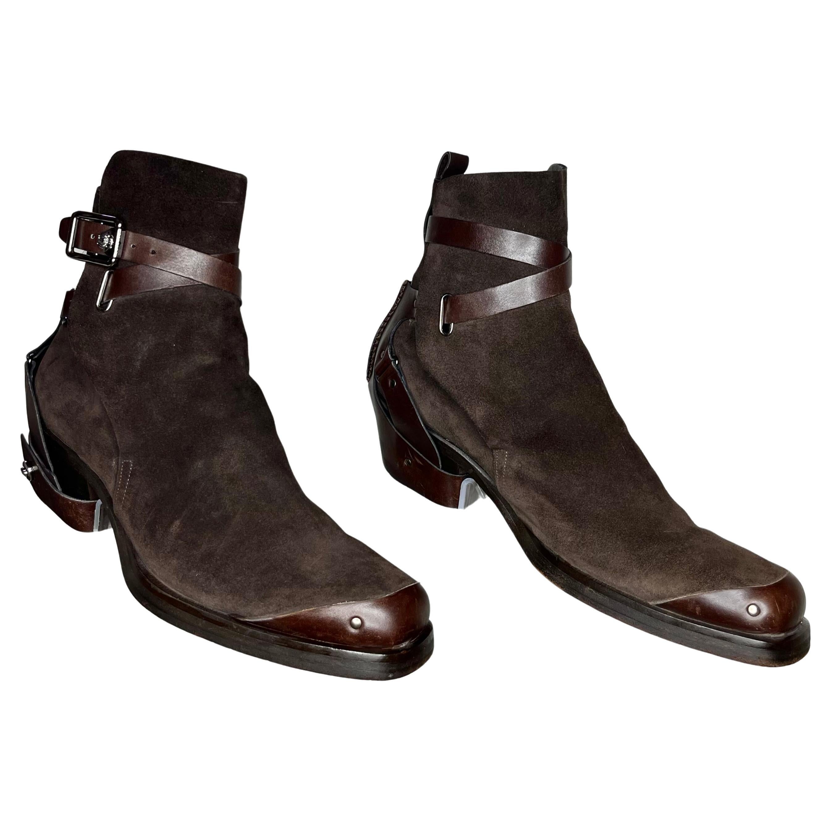 F/W 2014 L#24 VERSACE WESTERN COWBOY BROWN  LEATHER BOOTS Sz 44 - 11 For Sale