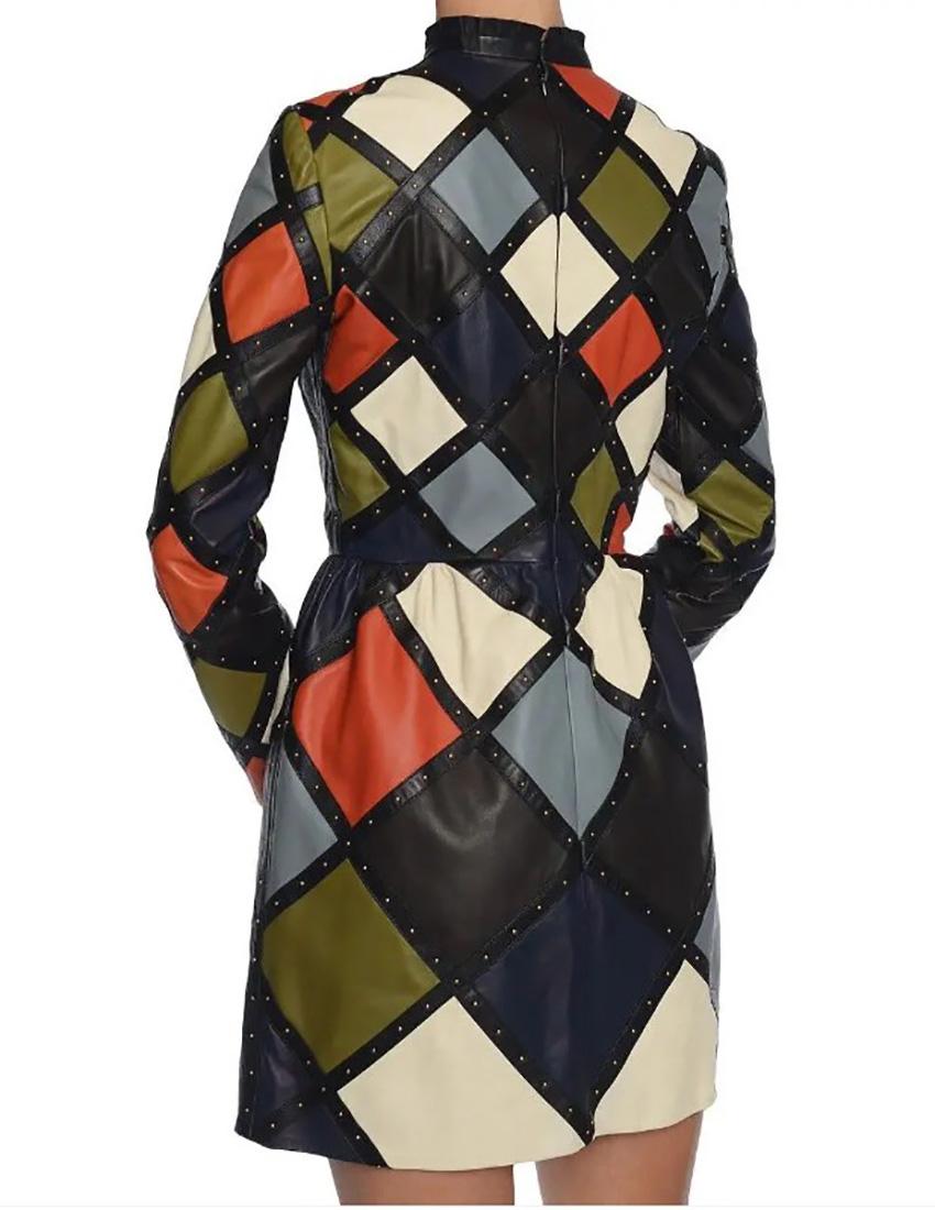 Women's F/W 2014 L#48 VALENTINO LEATHER GEOMETRIC POP ART MONI DRESS It 38