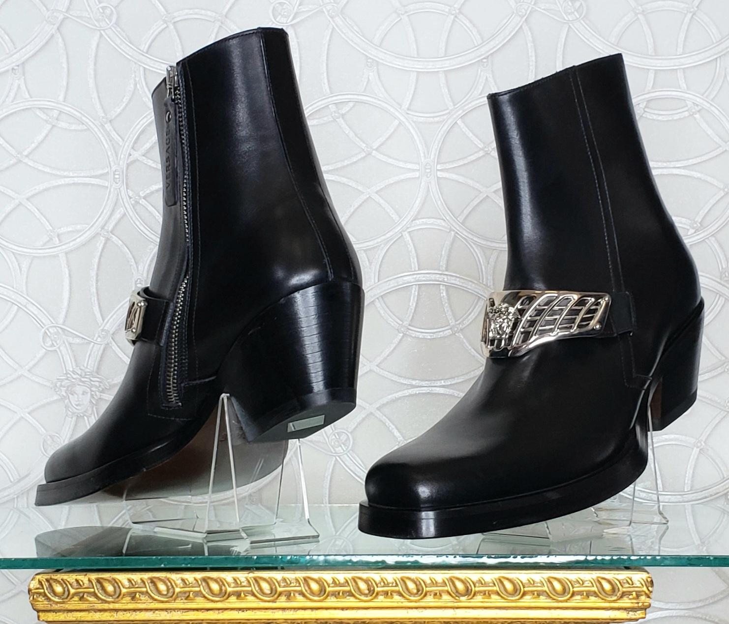 F/W 2014 L#48 VERSACE WESTERN COWBOY BLACK LEATHER BOOTS Sz 41-8, 43-10, 44-11 6
