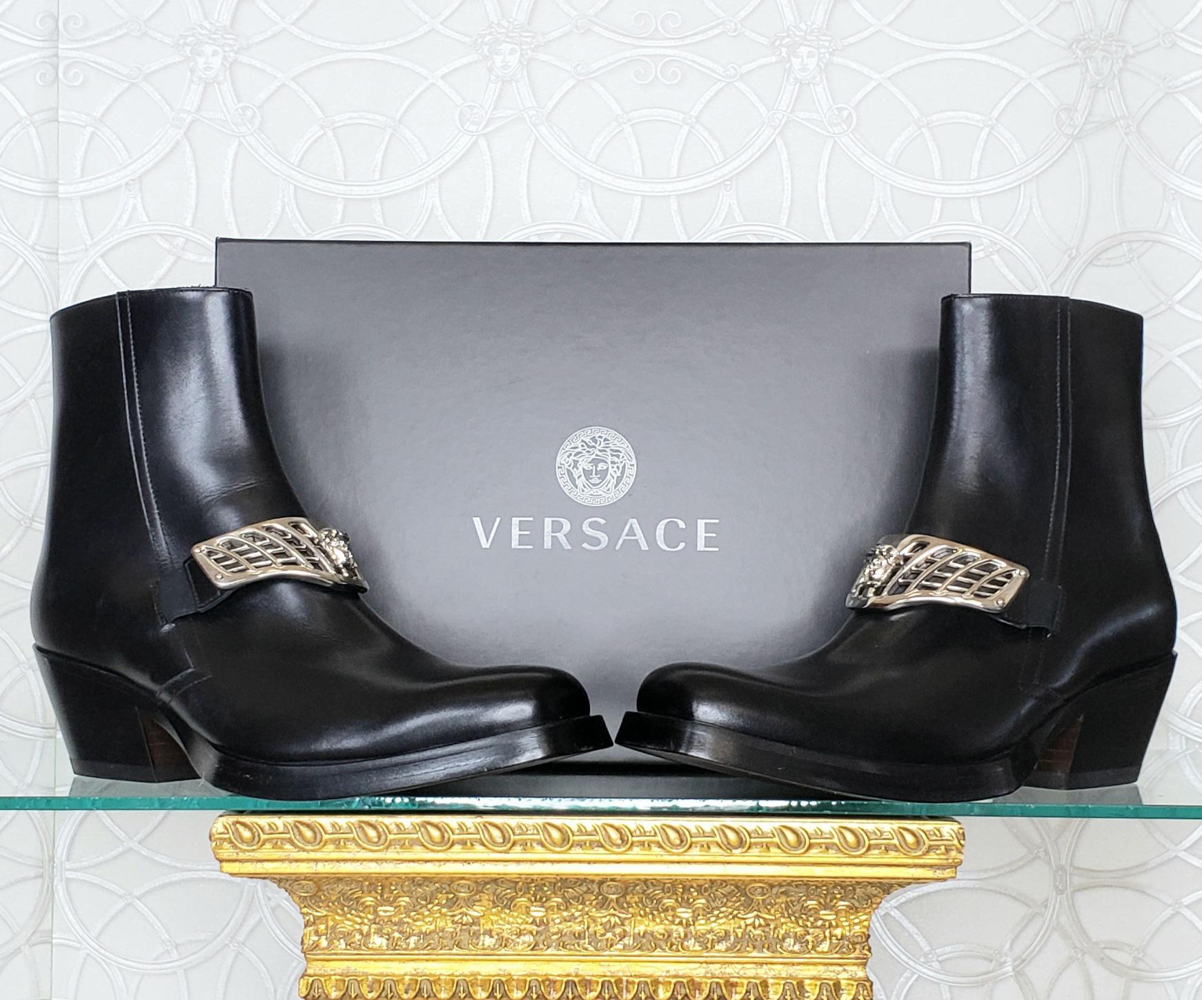Men's F/W 2014 L#48 VERSACE WESTERN COWBOY BLACK LEATHER BOOTS Sz 41-8, 43-10, 44-11