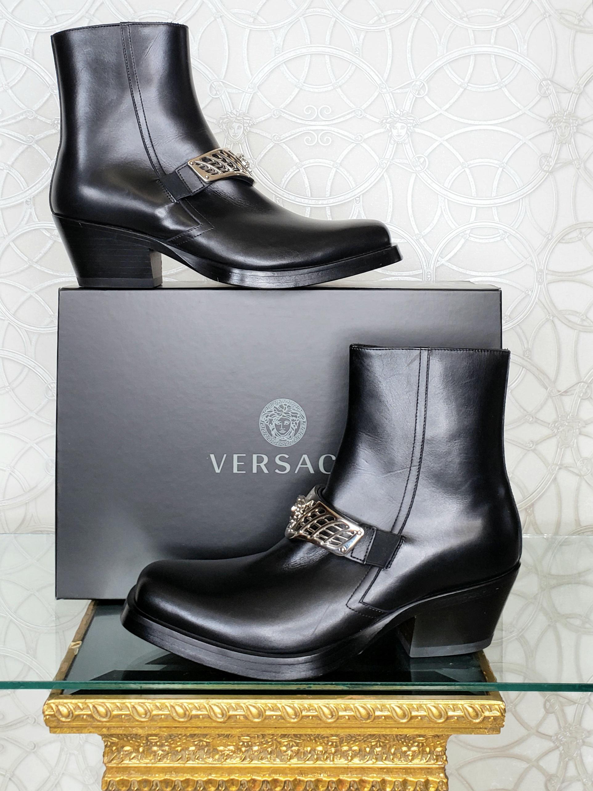 F/W 2014 L#48 VERSACE WESTERN COWBOY BLACK LEATHER BOOTS Sz 41-8, 43-10, 44-11 1