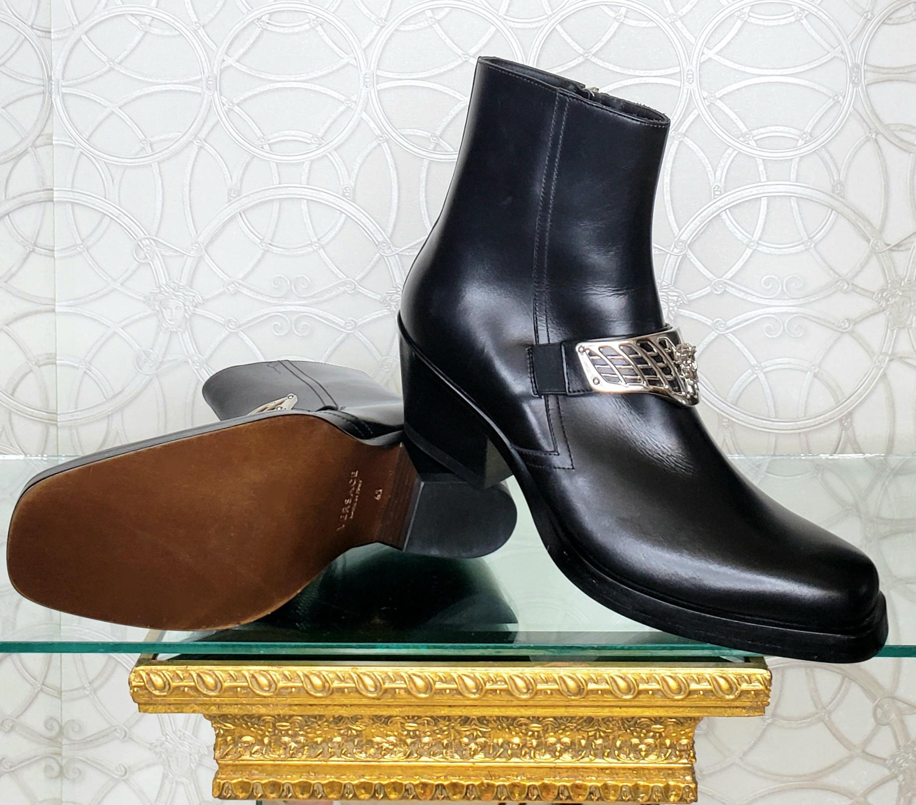 F/W 2014 L#48 VERSACE WESTERN COWBOY BLACK LEATHER BOOTS Sz 41-8, 43-10, 44-11 2