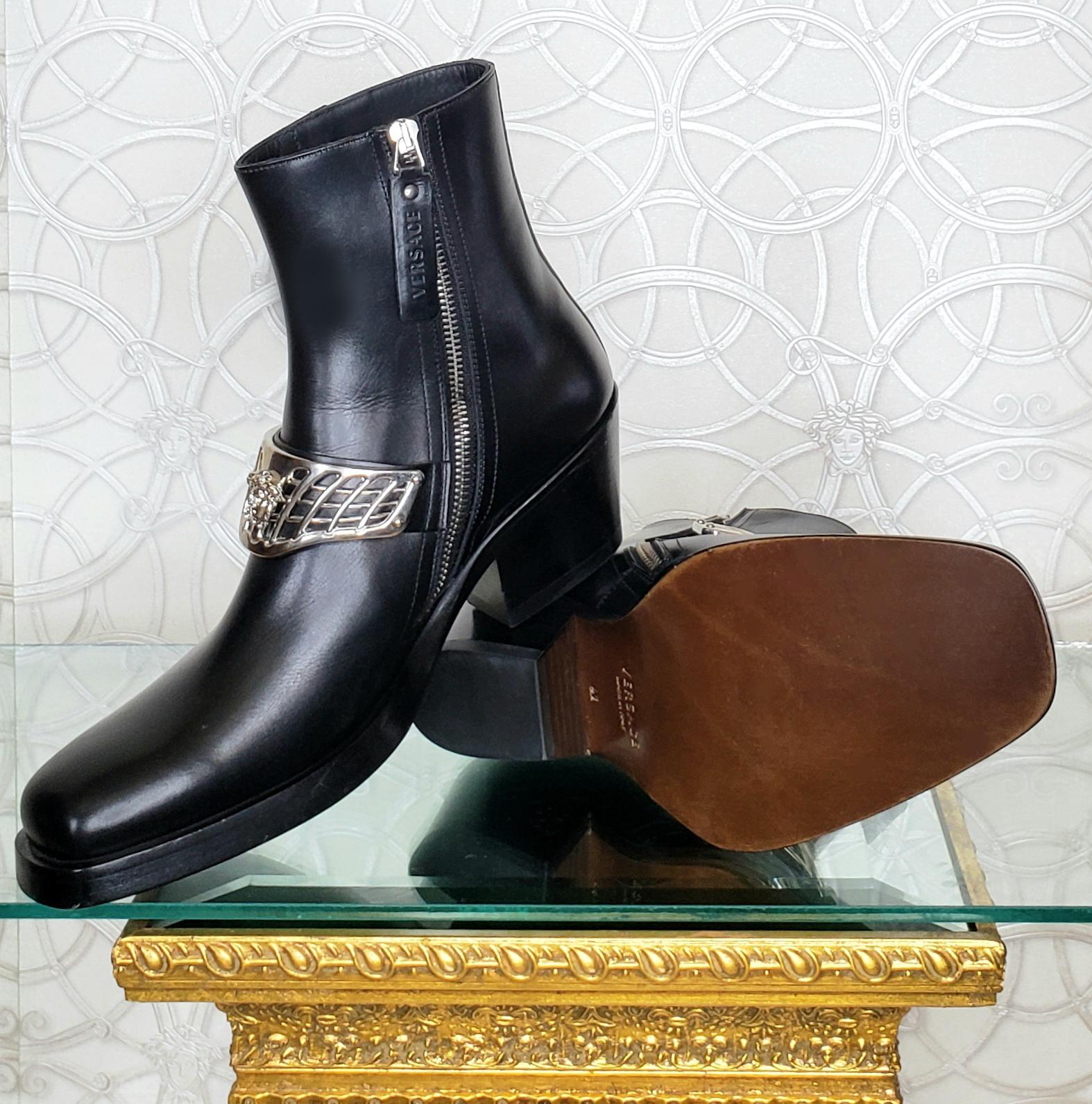 F/W 2014 L#48 VERSACE WESTERN COWBOY BLACK LEATHER BOOTS Sz 41-8, 43-10, 44-11 3