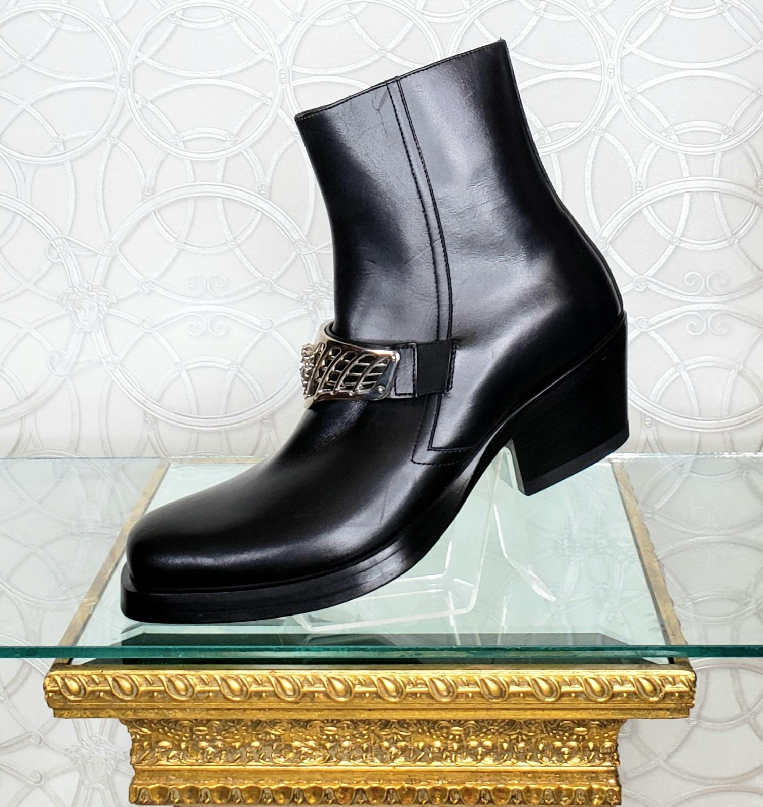 F/W 2014 L#48 VERSACE WESTERN COWBOY BLACK LEATHER BOOTS Sz 41-8, 43-10, 44-11 4