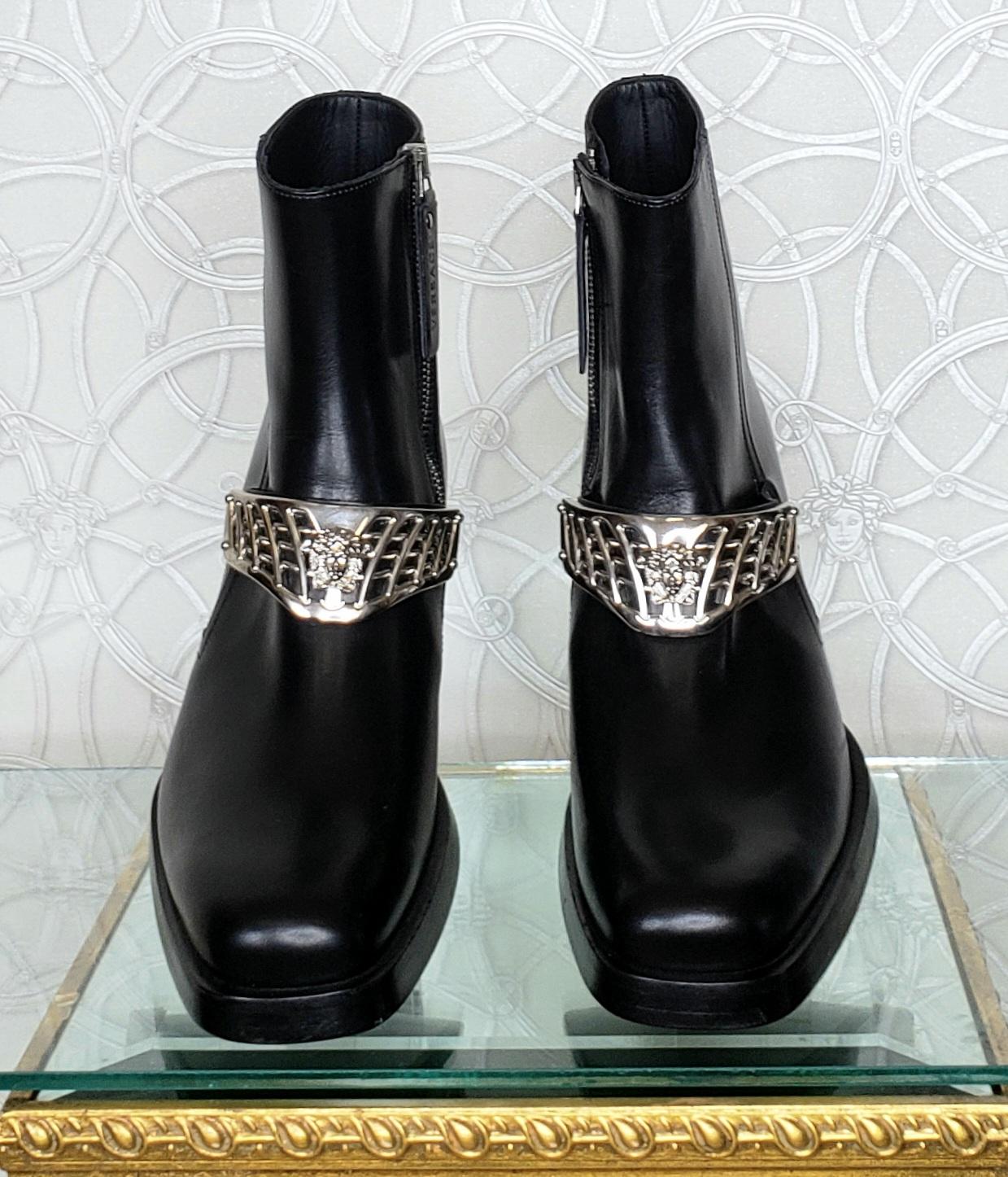 F/W 2014 L#48 VERSACE WESTERN COWBOY BLACK LEATHER BOOTS Sz 41-8, 43-10, 44-11 5
