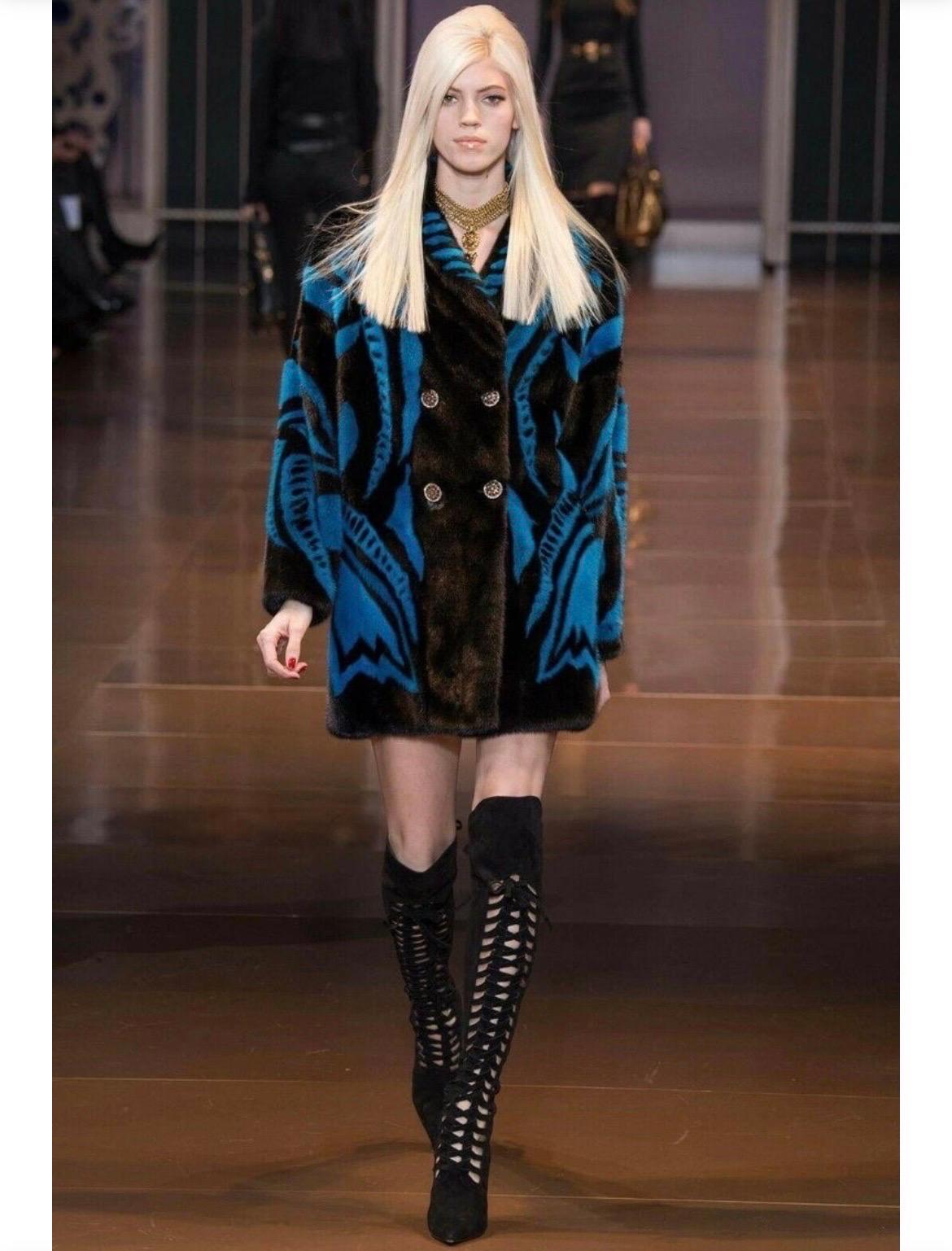 F/W 2014 Look # 27 New Versace Black Suede Over the Knee Boots 38 - 8 In Excellent Condition For Sale In Montgomery, TX