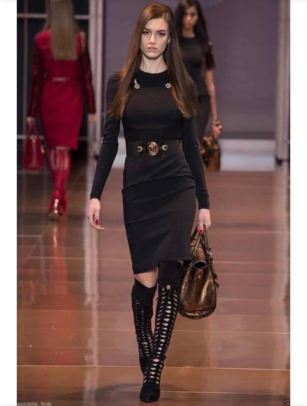 Women's F/W 2014 Look # 27 New Versace Black Suede Over the Knee Boots 38 - 8 For Sale