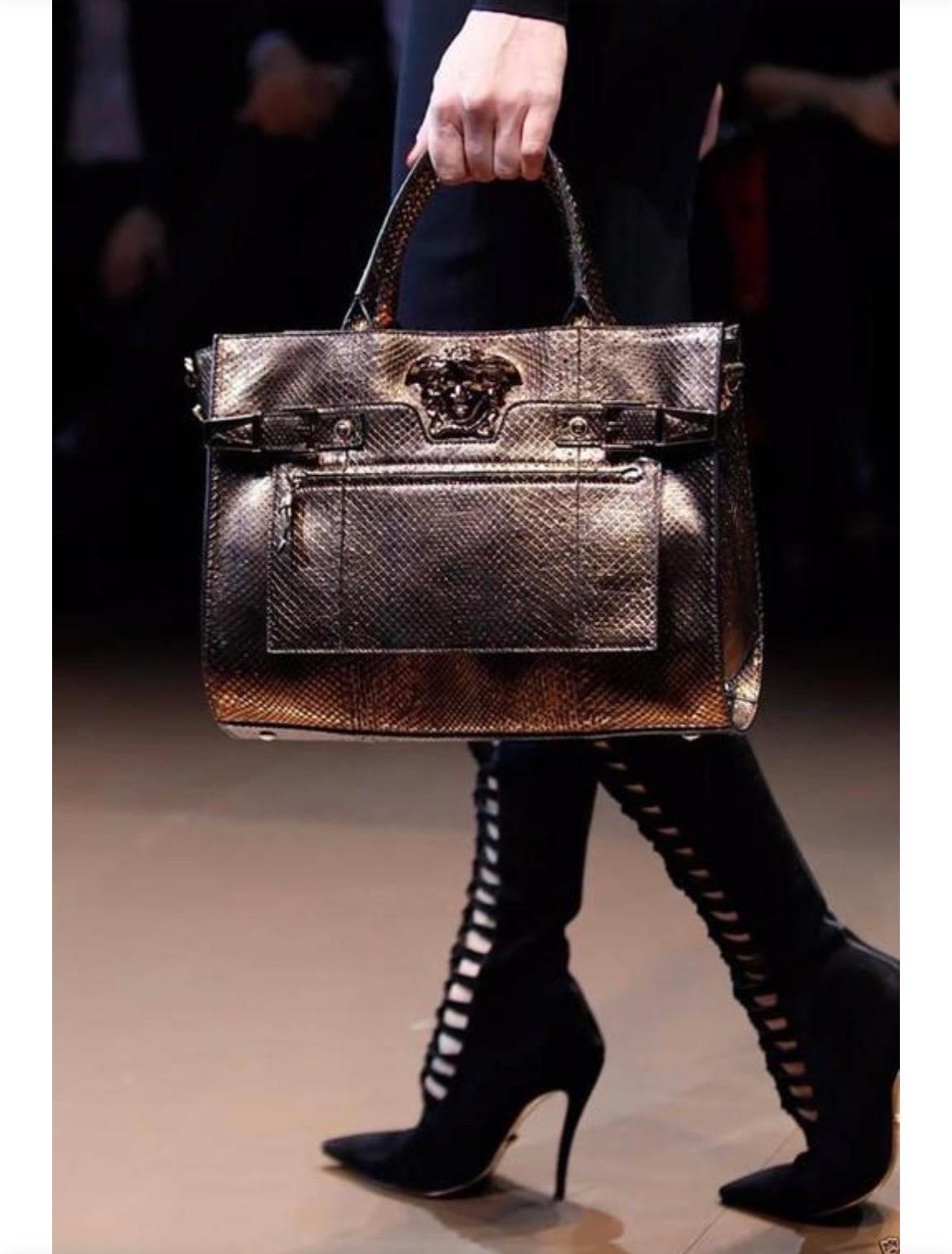 F/W 2014 Look # 27 New Versace Black Suede Over the Knee Boots 38 - 8 For Sale 1
