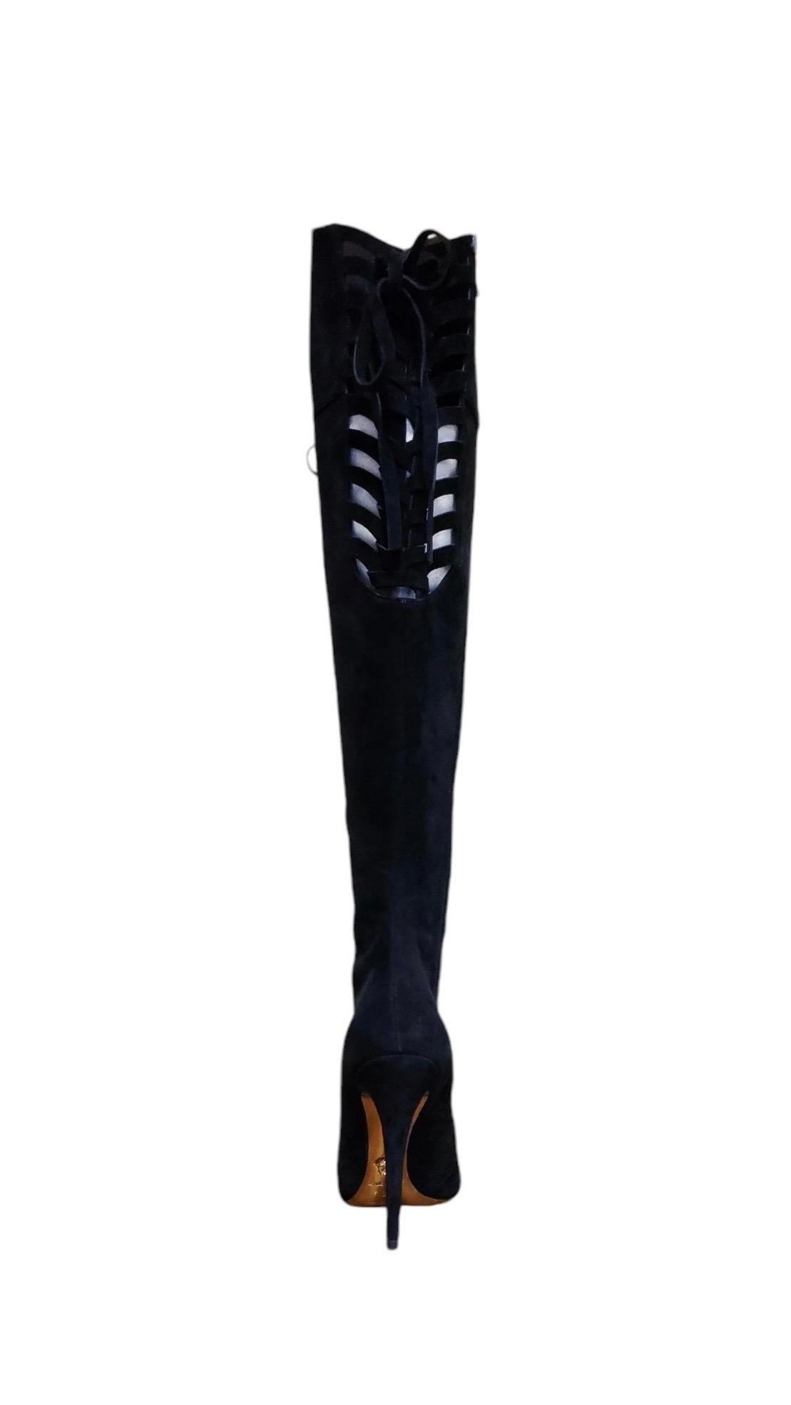 F/W 2014 Look # 27 New Versace Black Suede Over the Knee Boots 38 - 8 For Sale 5
