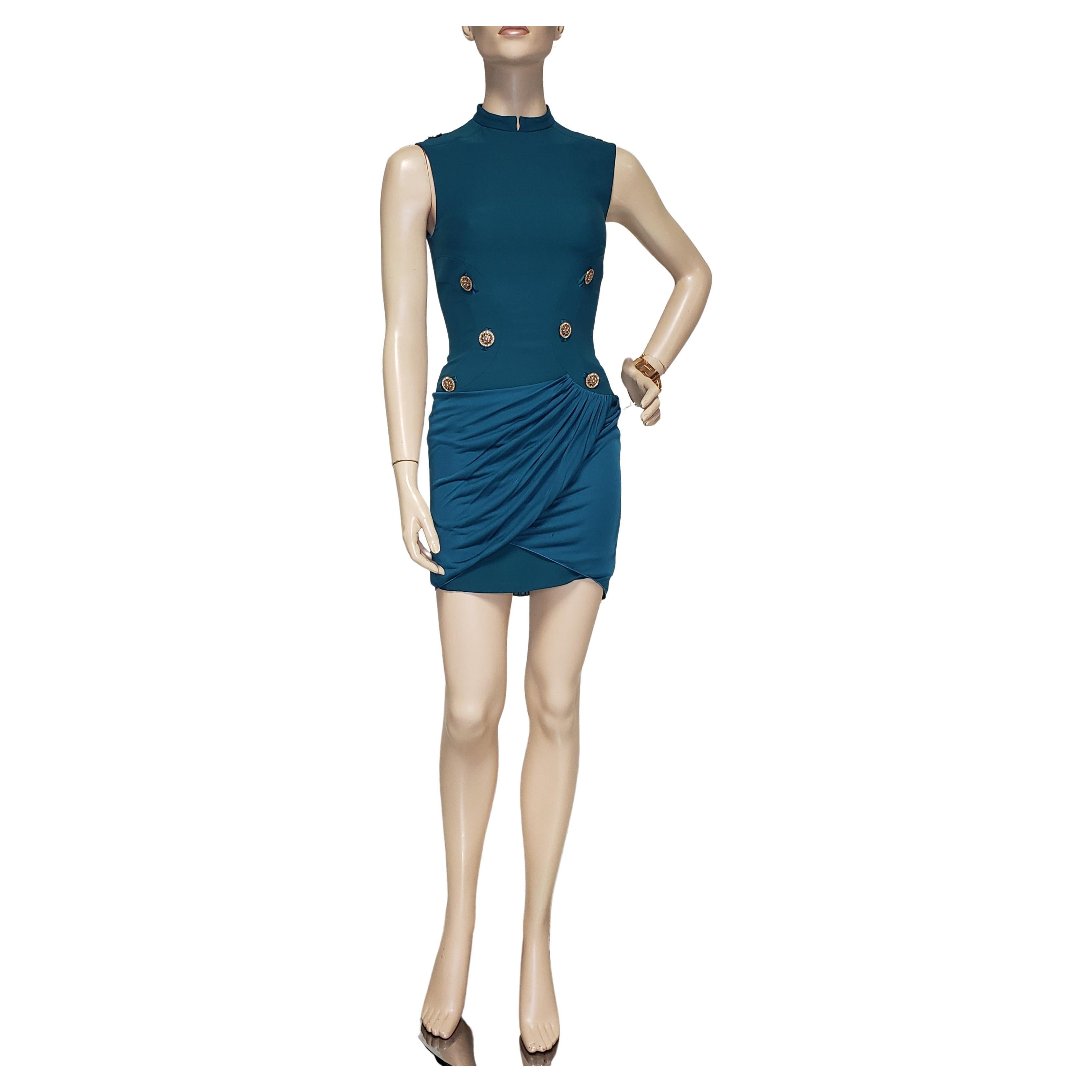 F/W 2014 look # 37 NEW VERSACE GREEN MINI DRESS 38 - 2 For Sale at