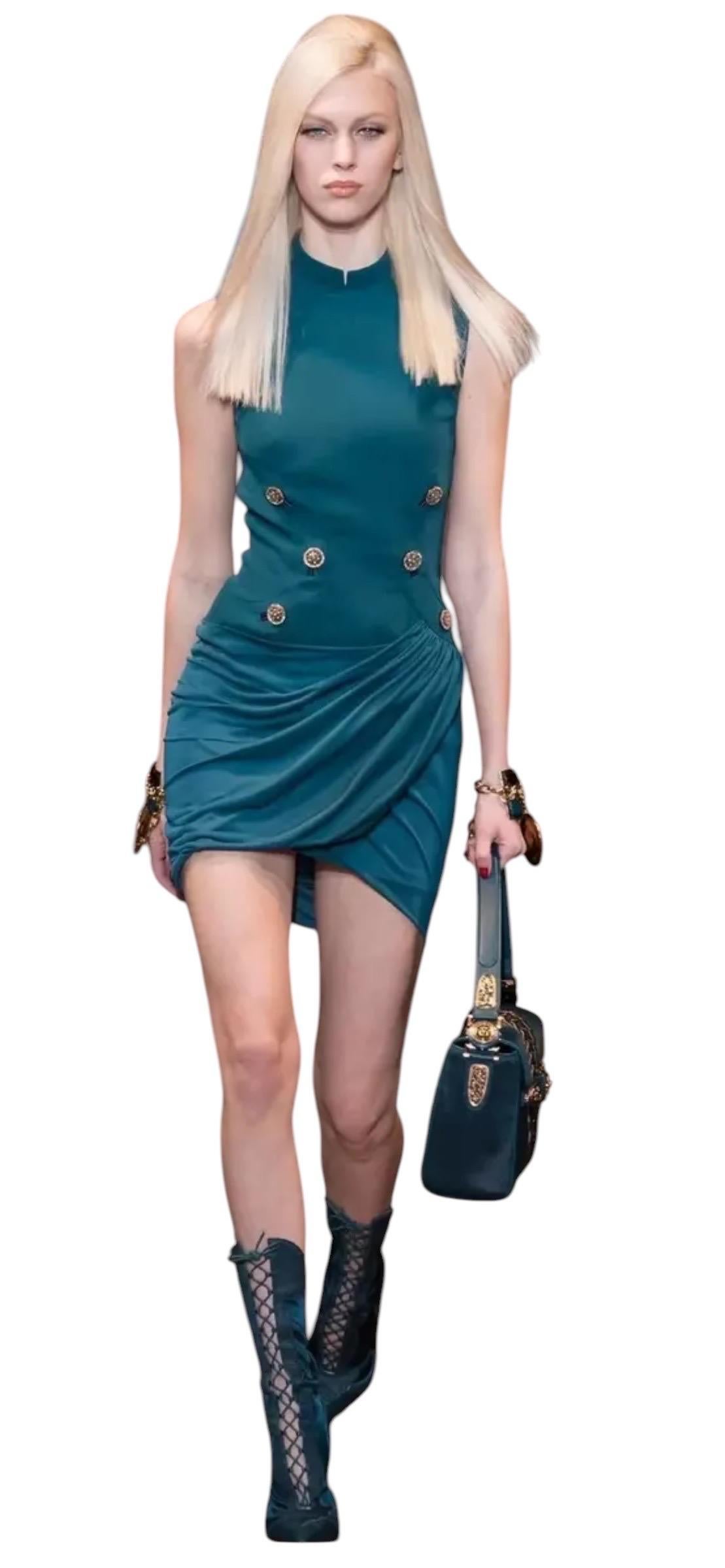 Blue F/W 2014 Look #37 Versace Military Inspired Mini Dress 38 - 2 For Sale