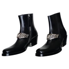 F/W 2014 Look #48 VERSACE WESTERN COWBOY BLACK LEATHER BOOTS for Men Size 41 - 9