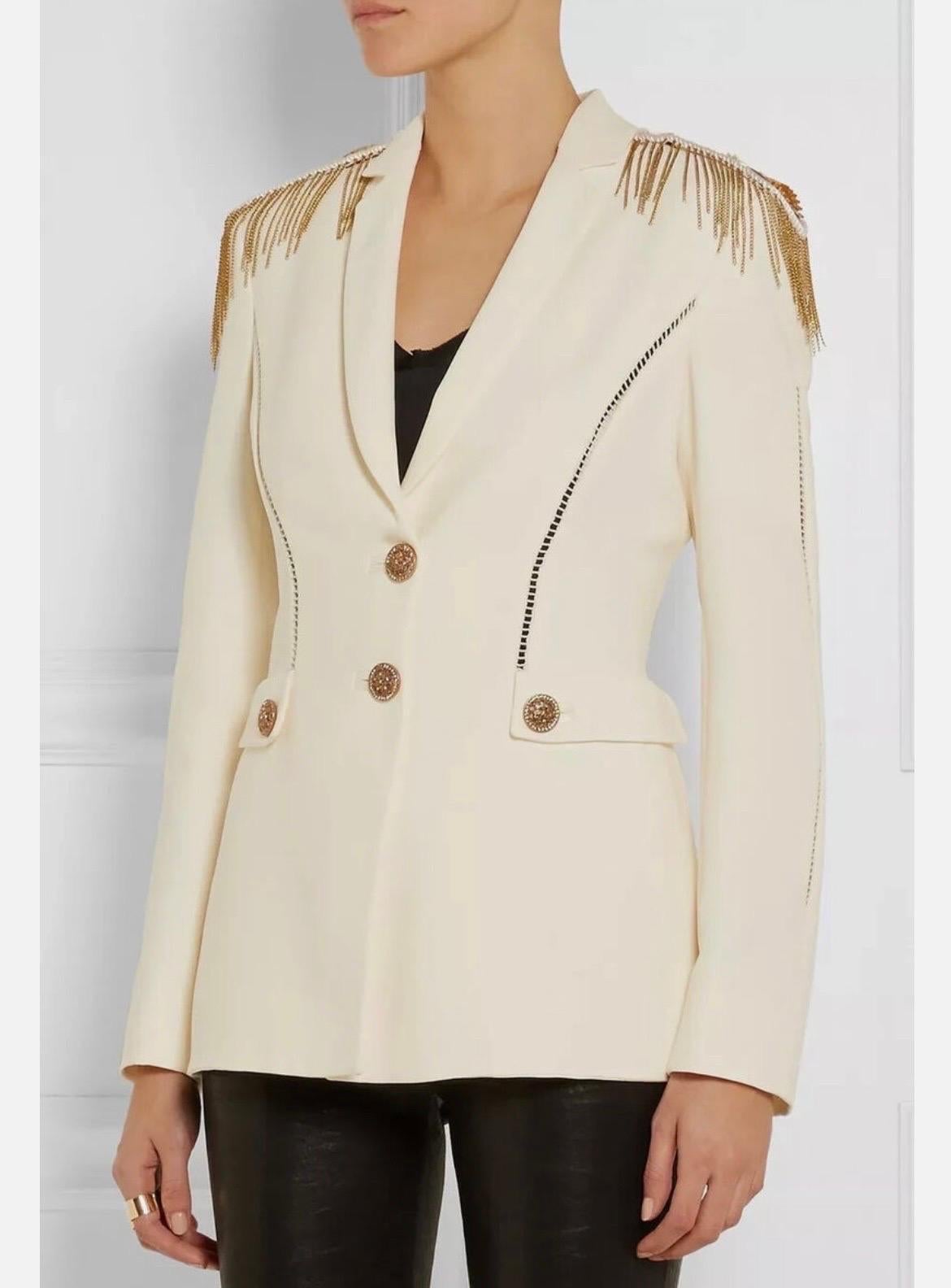 F/W 2014 New Versace Embellished Silk-Crepe Blazer 38 - 2 In New Condition For Sale In Montgomery, TX